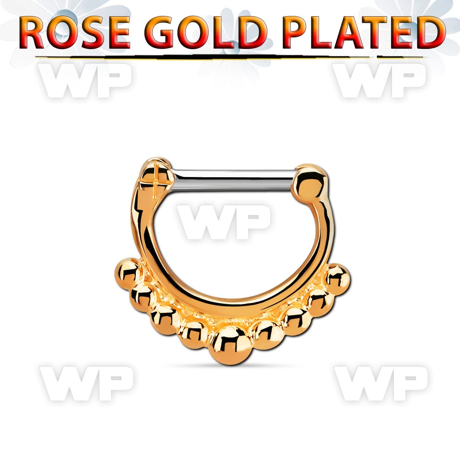 rsepn14 rose gold plated silver septum clicker, 14g w big balls