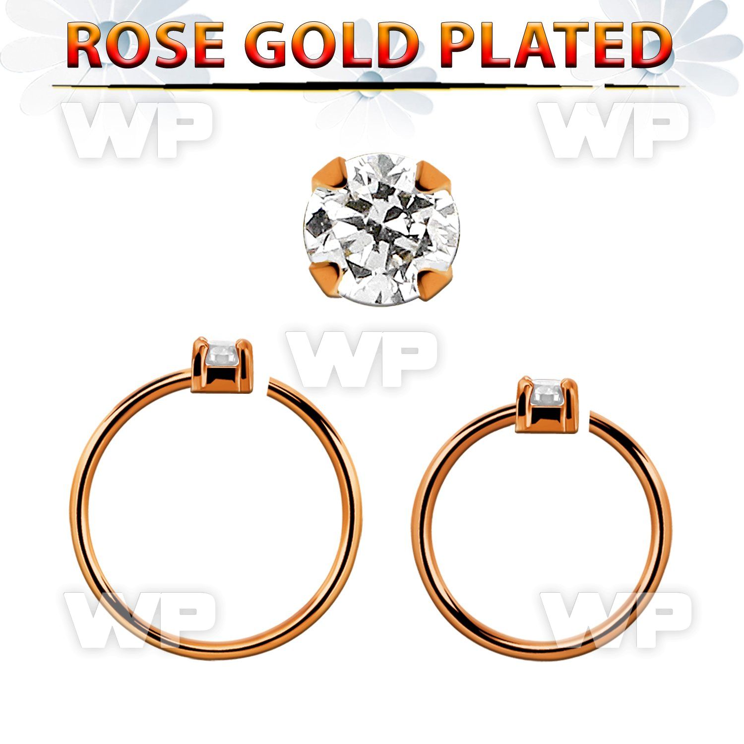 rsnhz15 rose gold silver seamless nose ring 1.5mm prong set cz