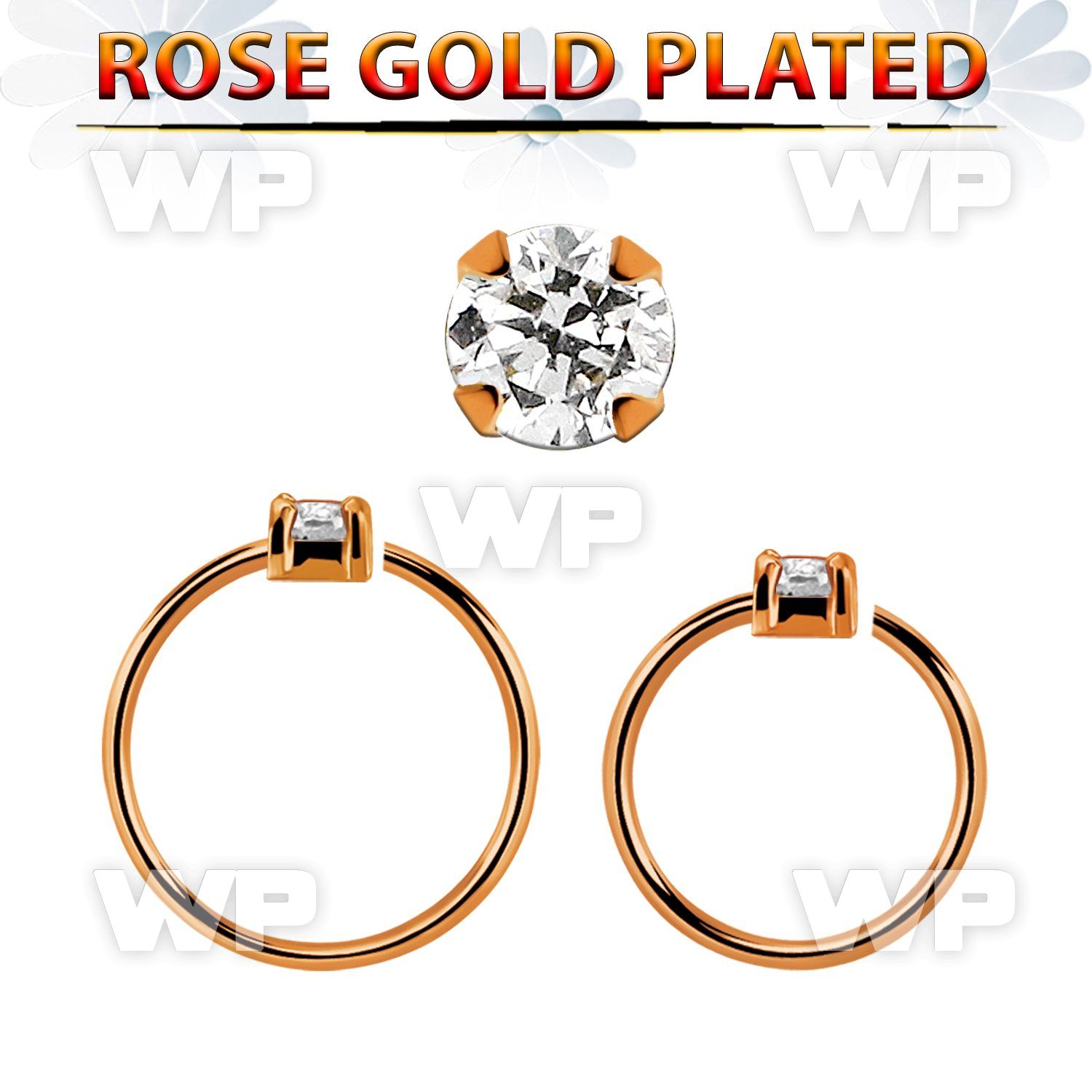 rsnhz2 rose gold silver seamless nose ring w 2mm prong set cz