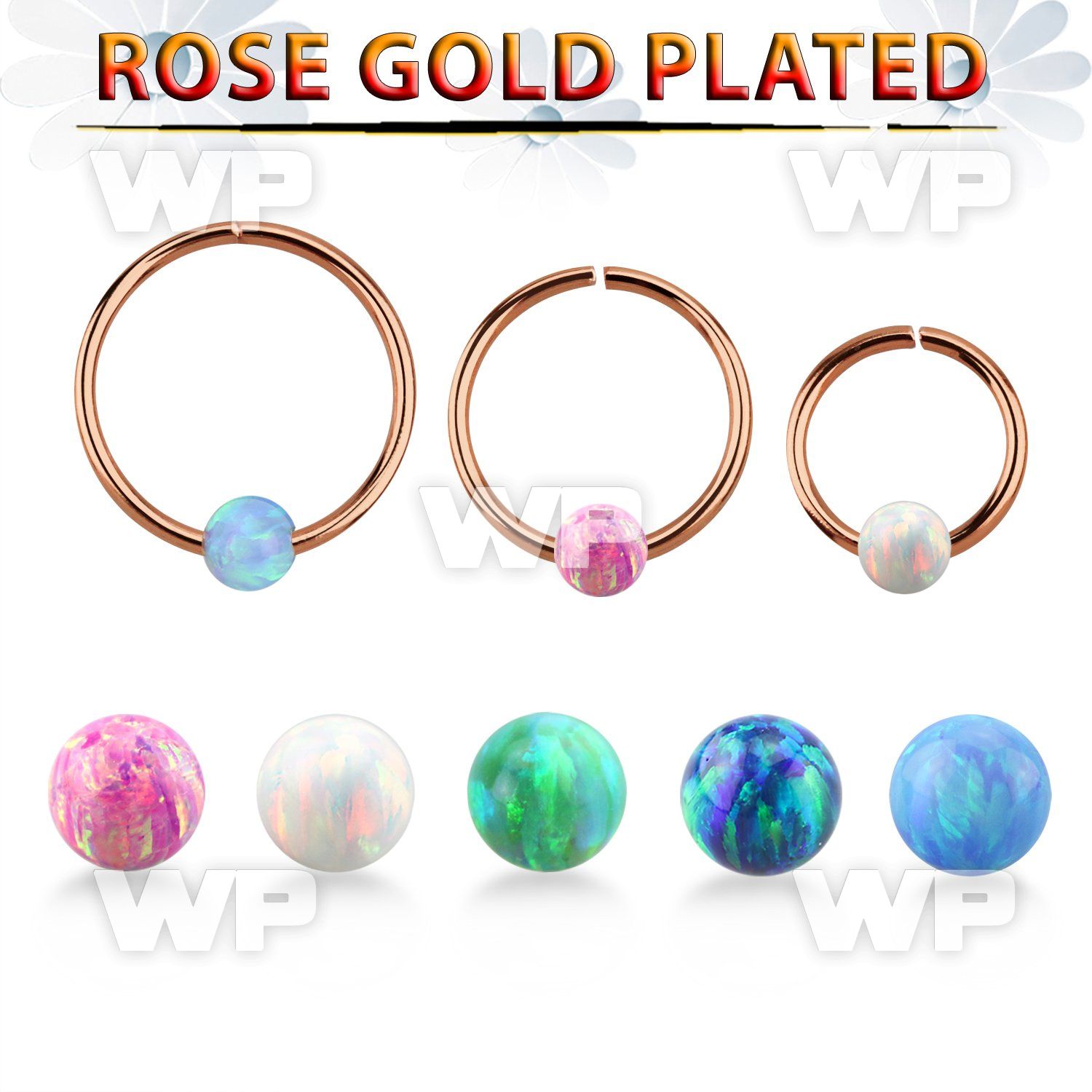rsselo22 rose gold silver seamless ring, 22g w 3mm opal ball