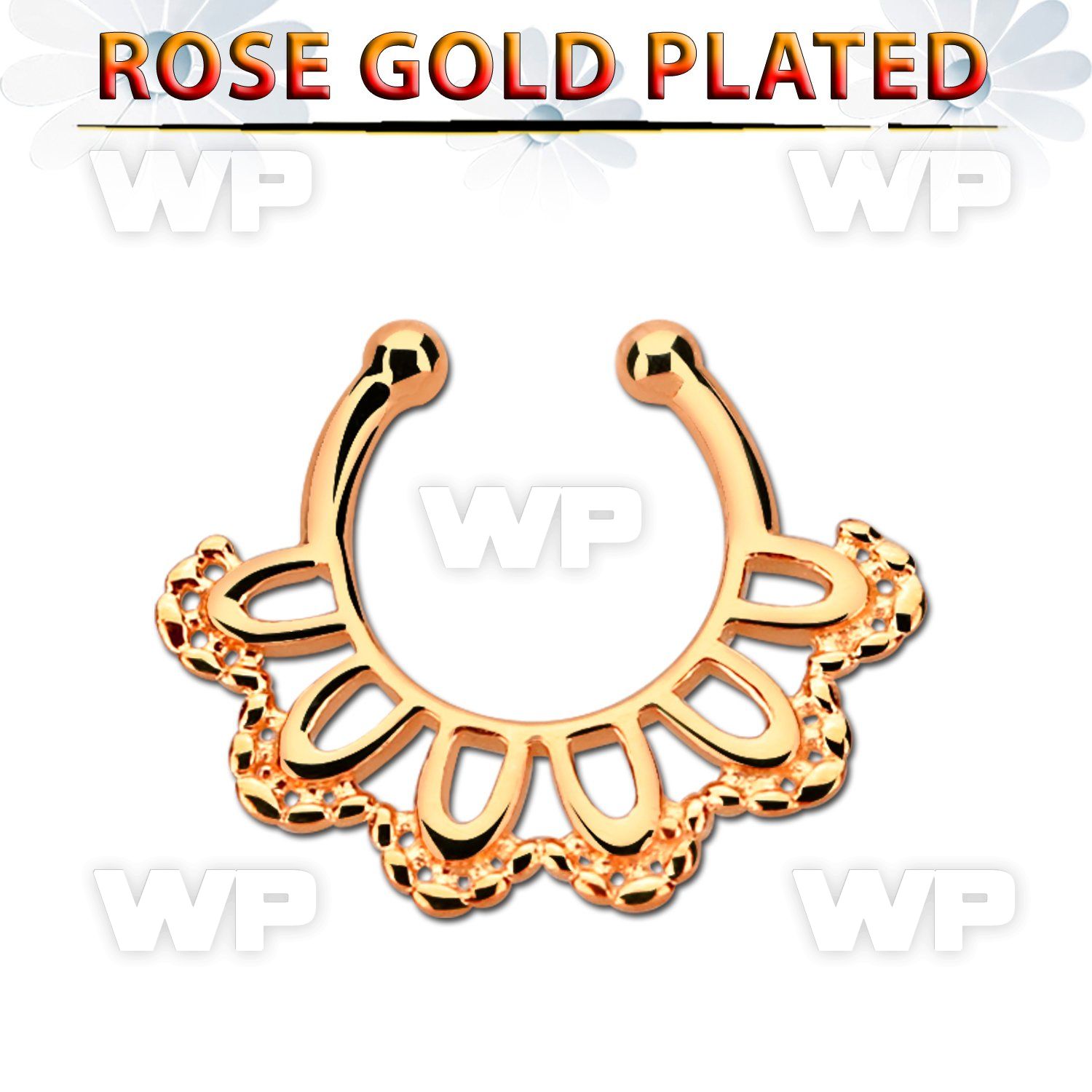 rssepd3 rose gold silver fake septum clicker in a indian leaf
