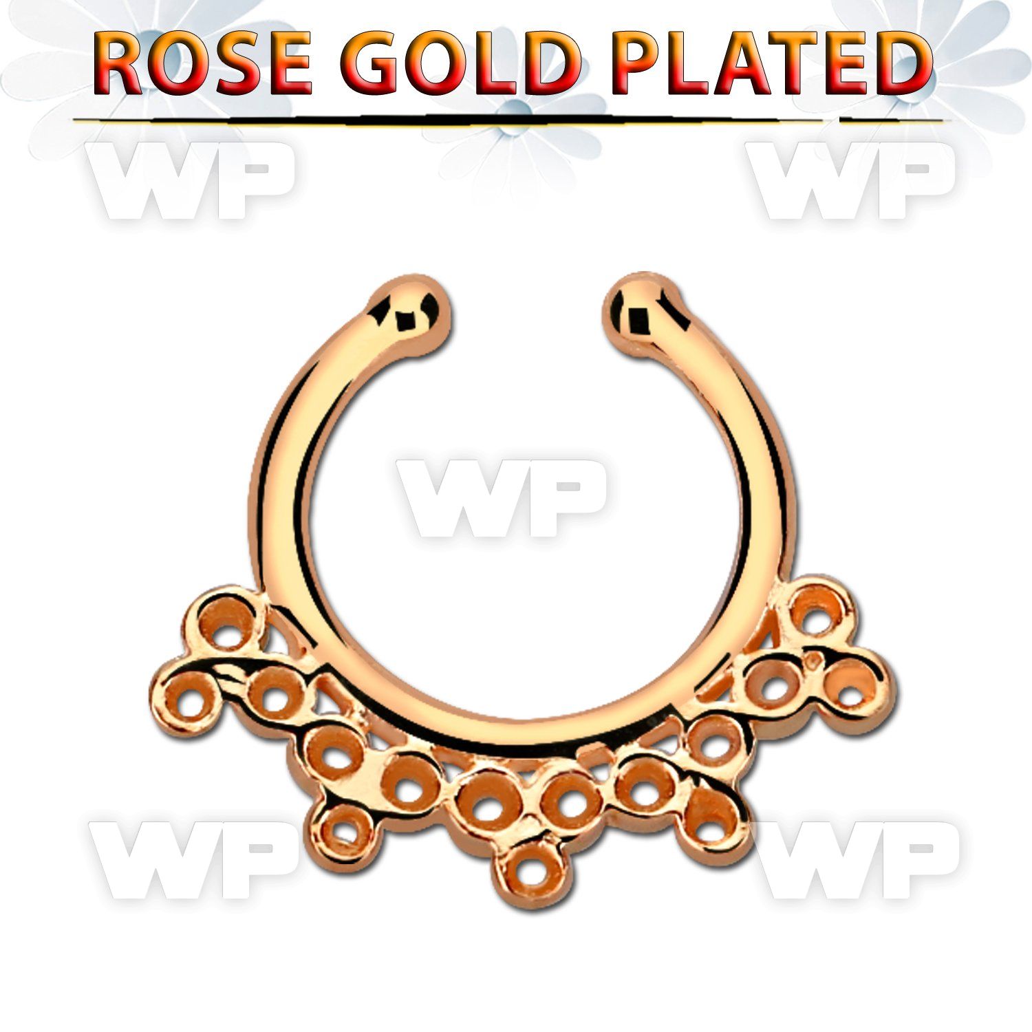 rssepd5 rose gold silver fake septum clicker in elaborate indian