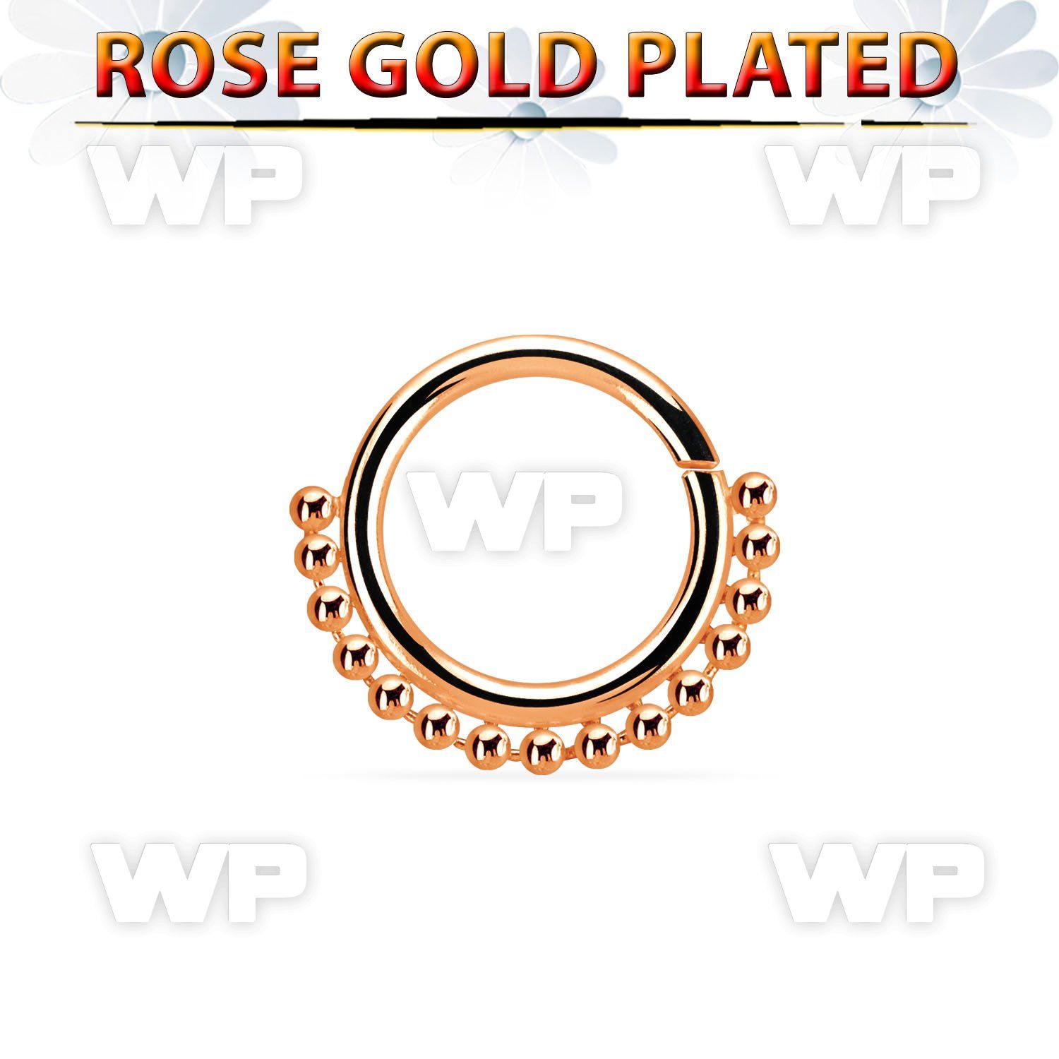 rsspv16 rose gold plated silver seamless septum ring,16g w beads