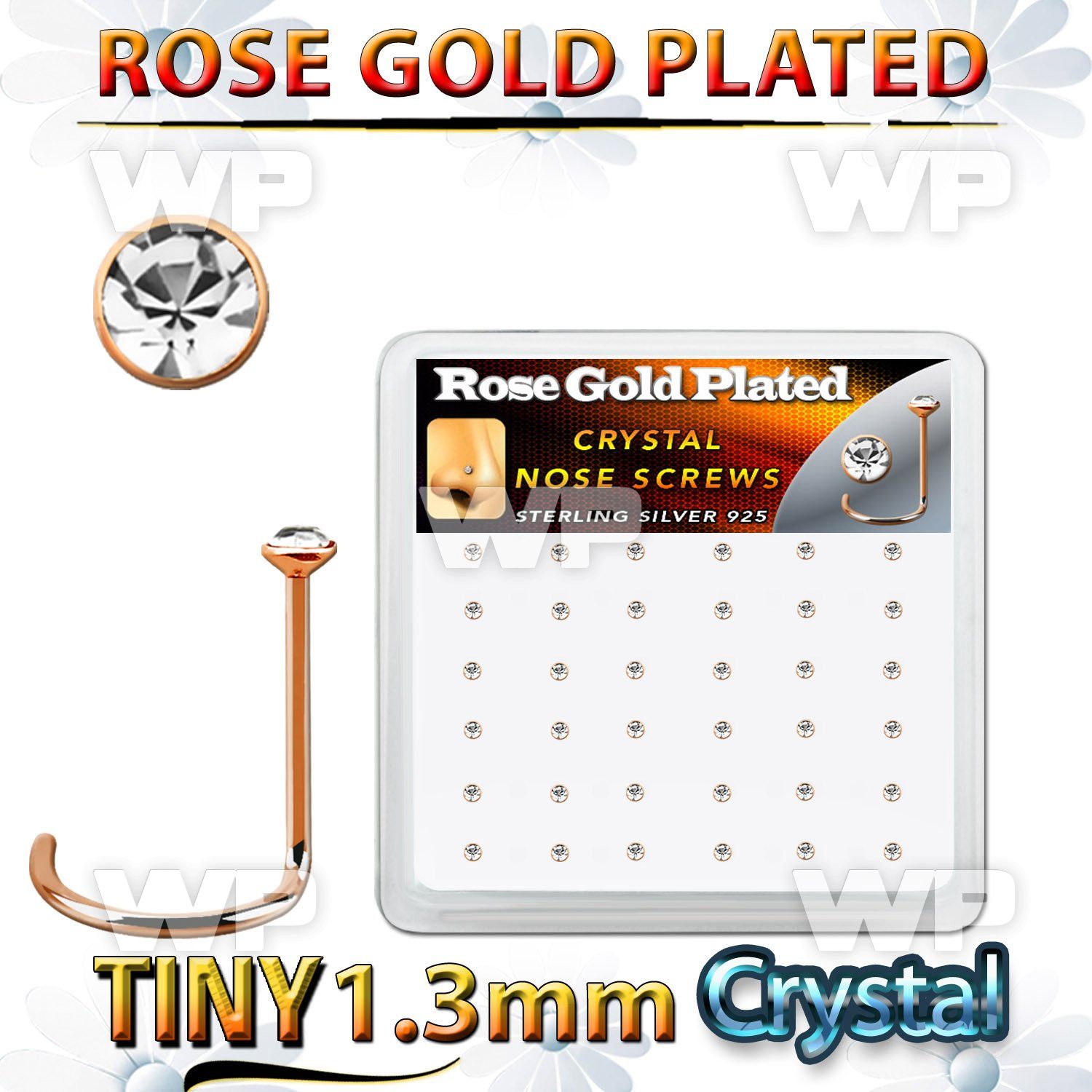 rsw6xc box rose gold plated silver nose screws w 1.25mm crystal
