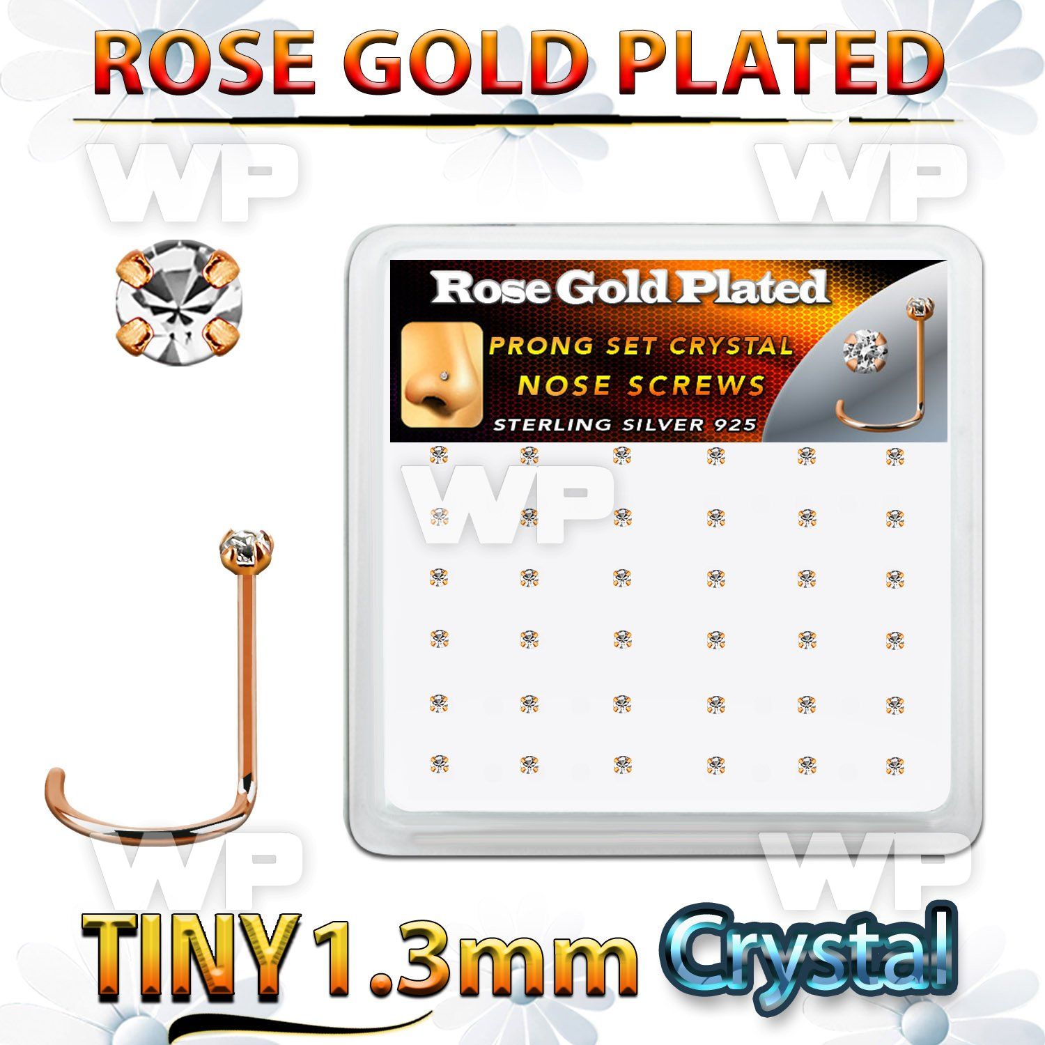 rswp6xc rose gold plated silver nose screws w set 1.25mm crystal