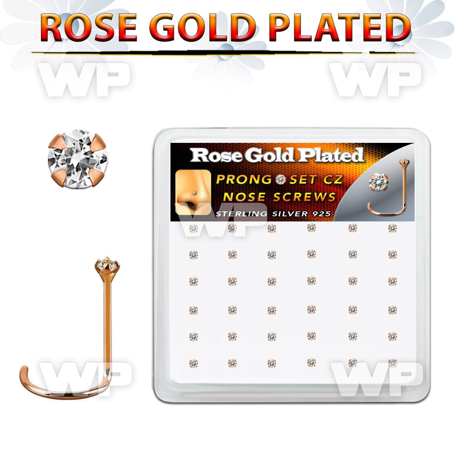 rswz12xc box w rose gold plated silver nose screw w set 1.25mm cz