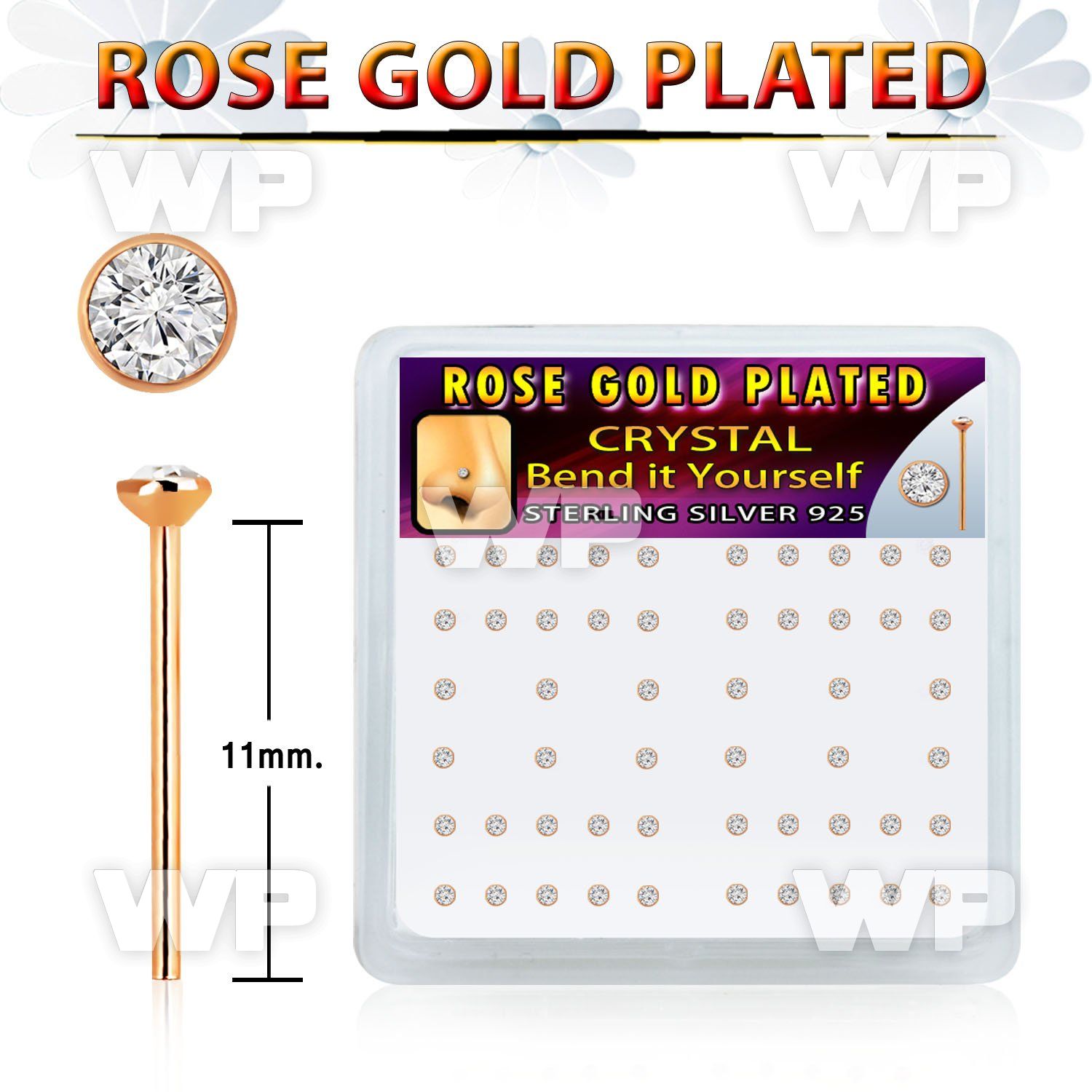 rsy14xc rose gold plated silver bendit nose stud clear crystal