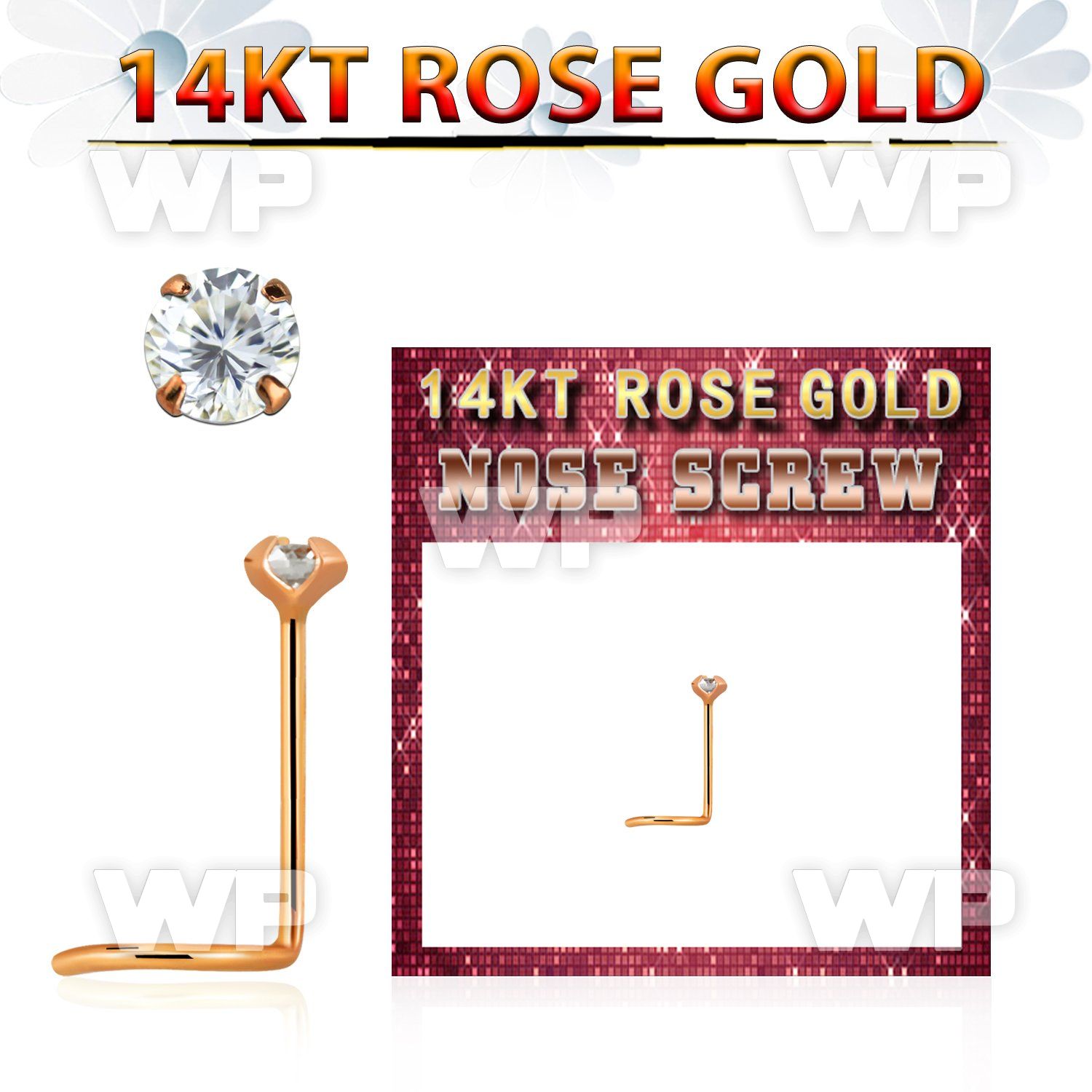 rszc1 14kt rose gold nose screw w a 2mm round prong set cz