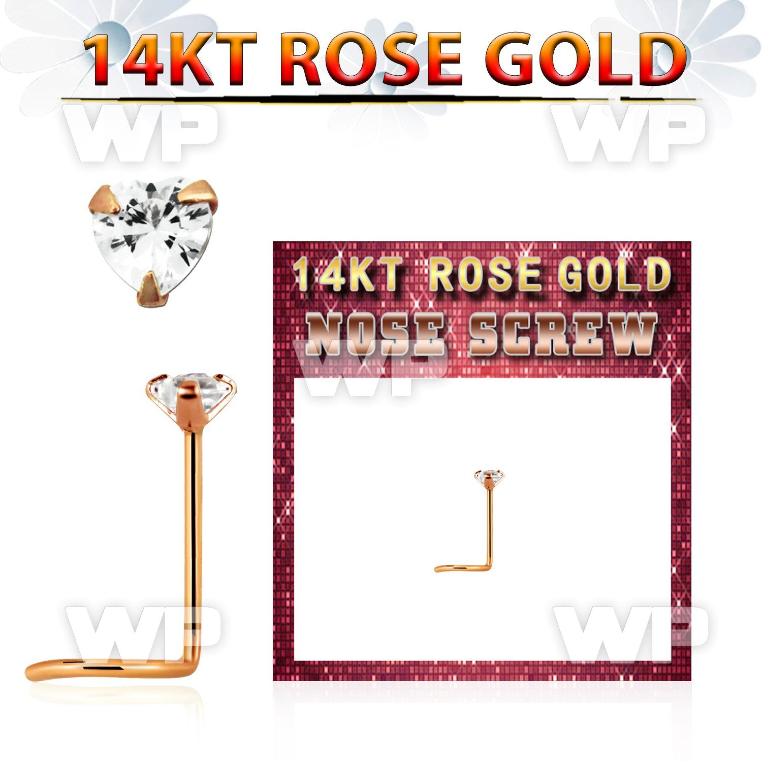 rszhc1 14kt rose gold nose screw w a 3mm heart shaped cz