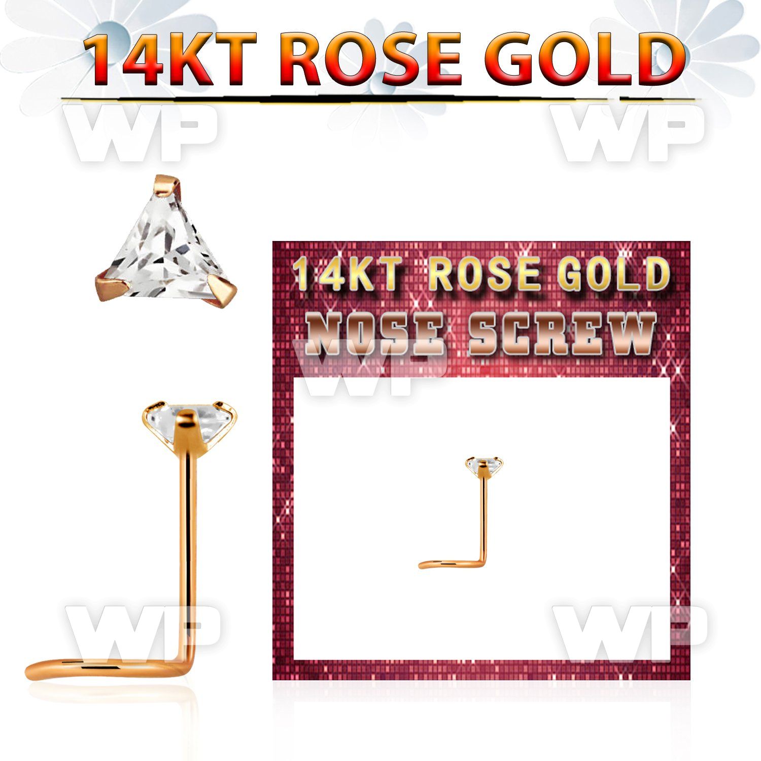 rsztc1 14kt rose gold nose screw w a 3mm triangle shaped cz