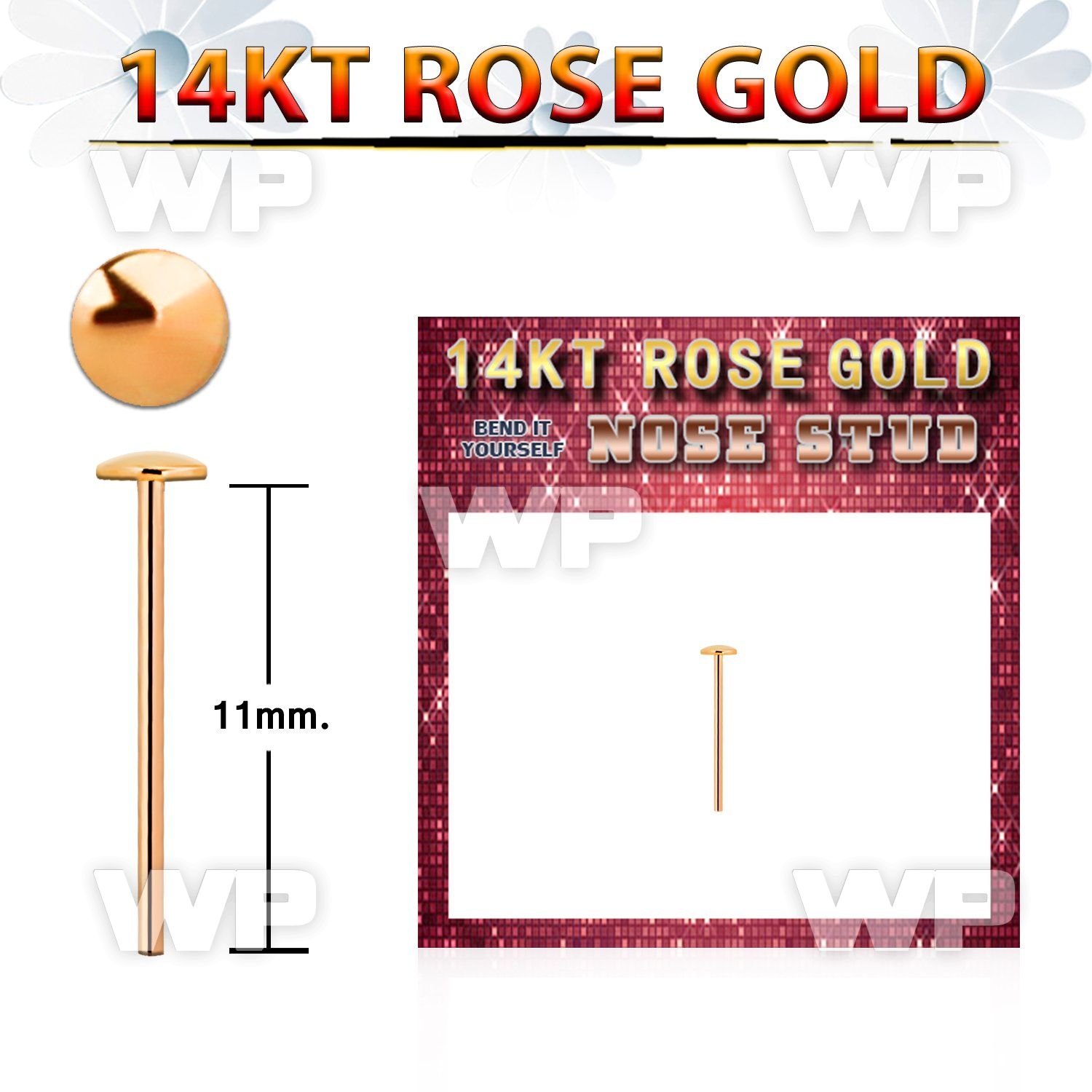 rysrd 14kt rose gold bend it nose stud w 2mm round shaped top
