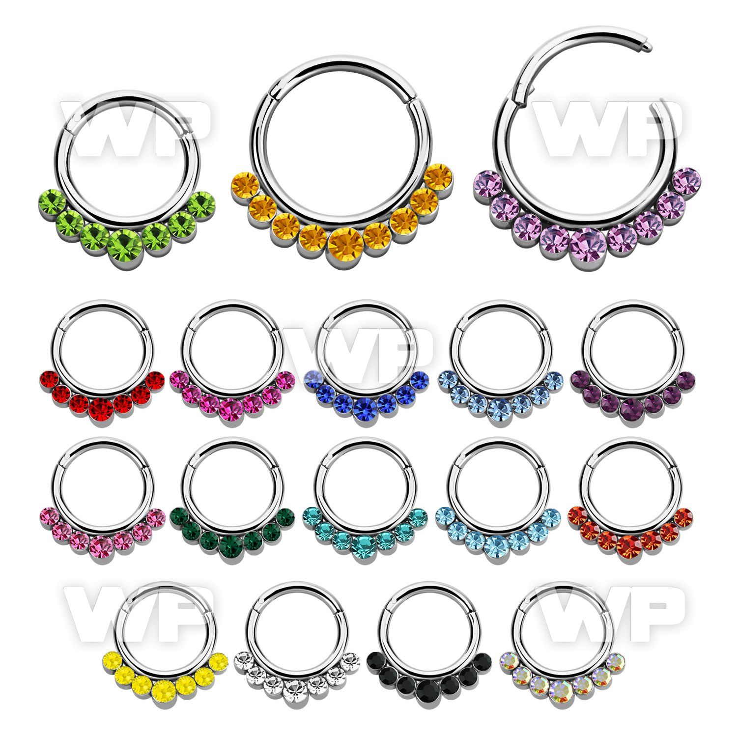 segh16p 316l steel hinged segment ring w 7 crystals