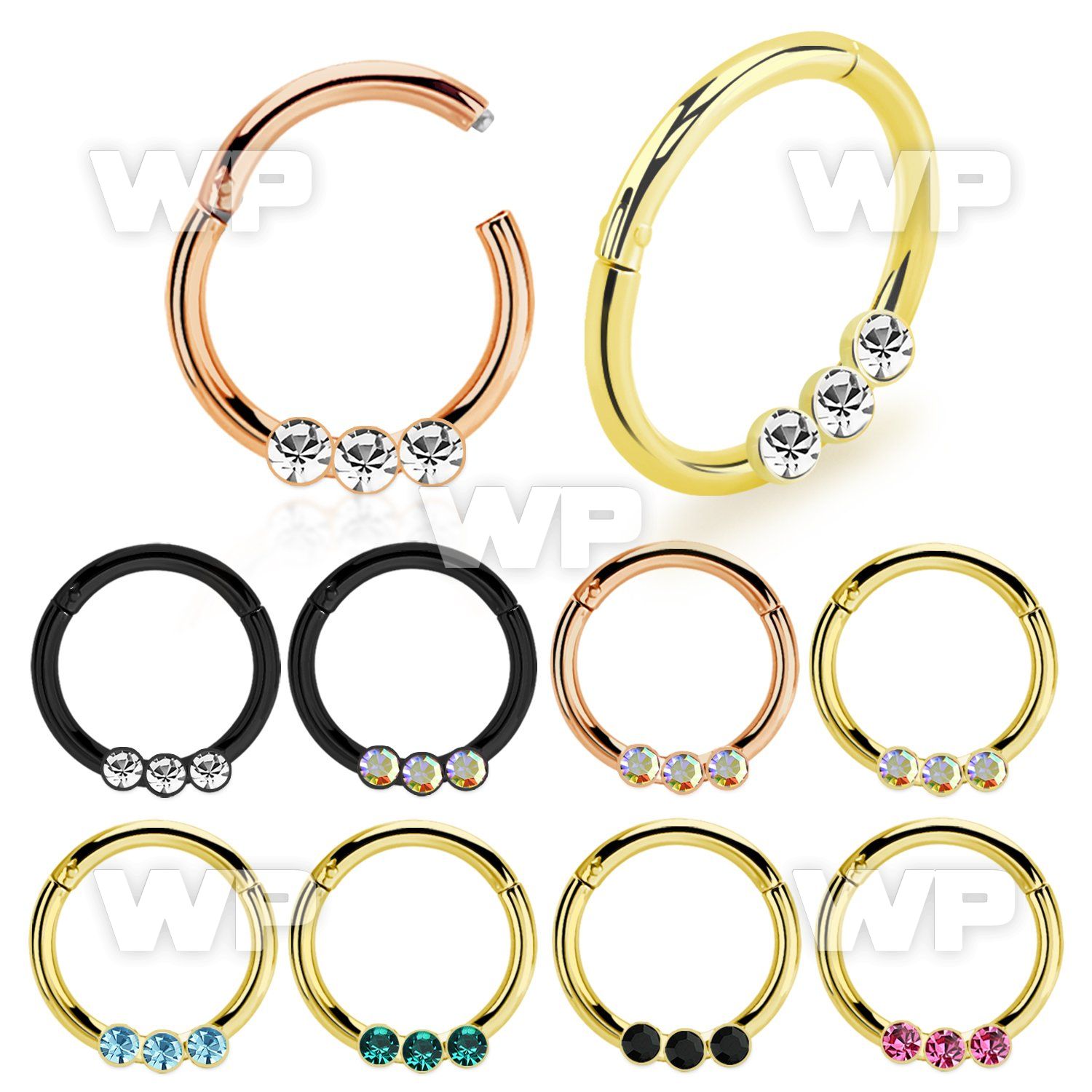 seght16e anodized steel hinged segment ring 16g w small crystals