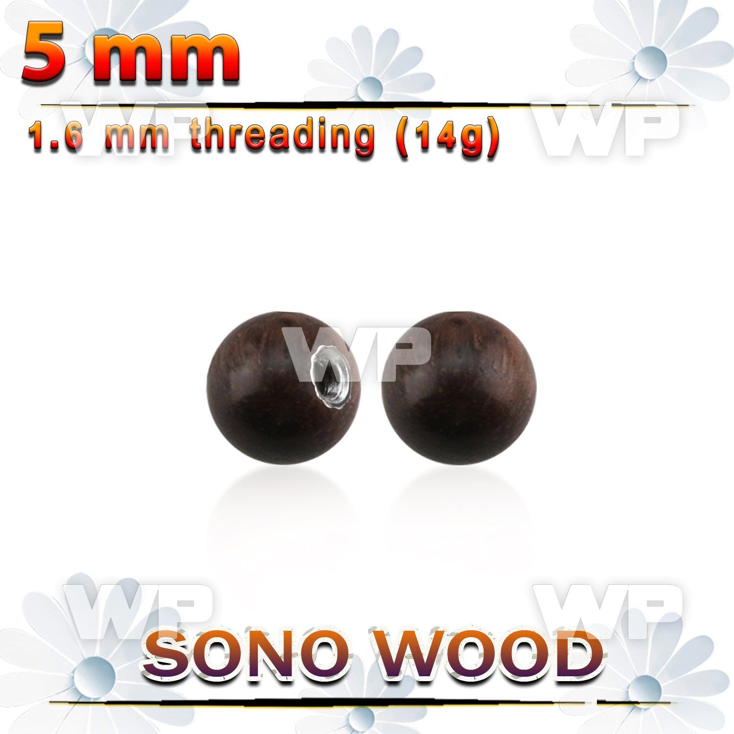 snball5 5mm sono wood ball with a 316l steel 1.6mm threading