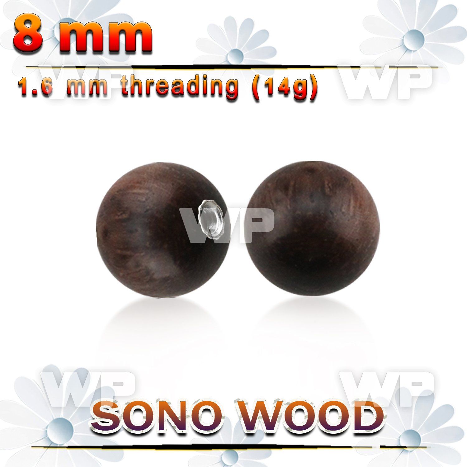 snball8 8mm sono wood ball with a 316l steel 1.6mm threading