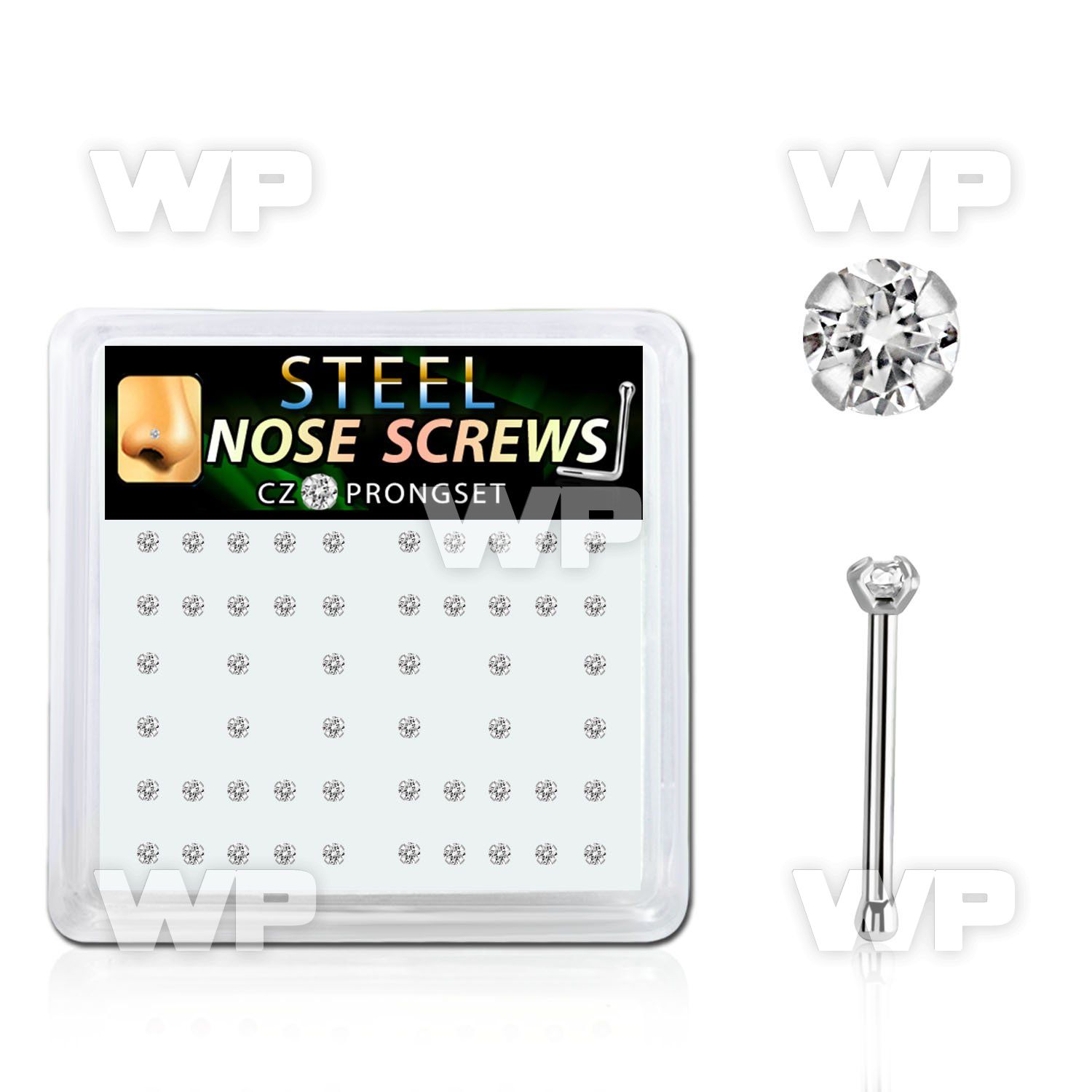 snbz15xc box w 316l steel nose bones, 20g w prong set 1.5mm cz