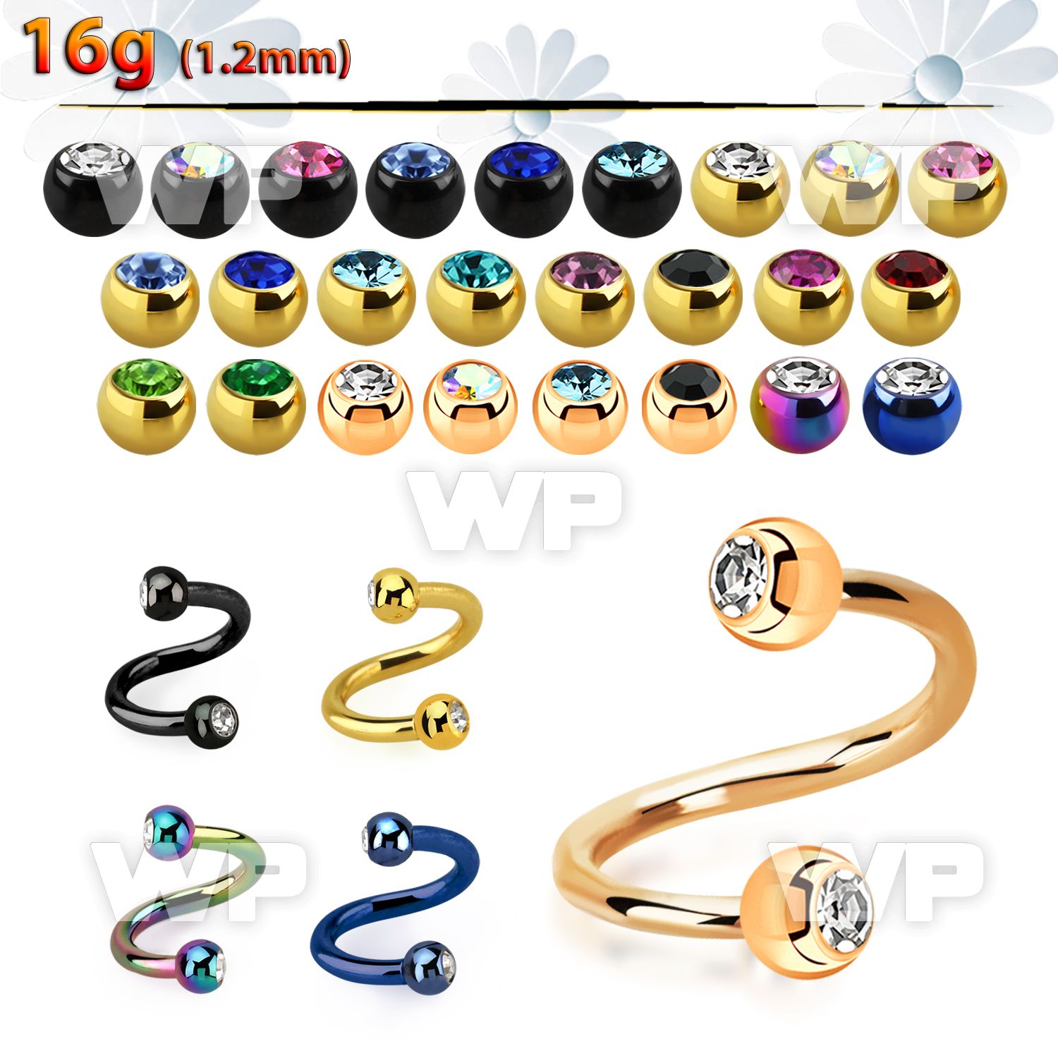 spet2c anodized steel eyebrow spiral w 3mm jewel balls