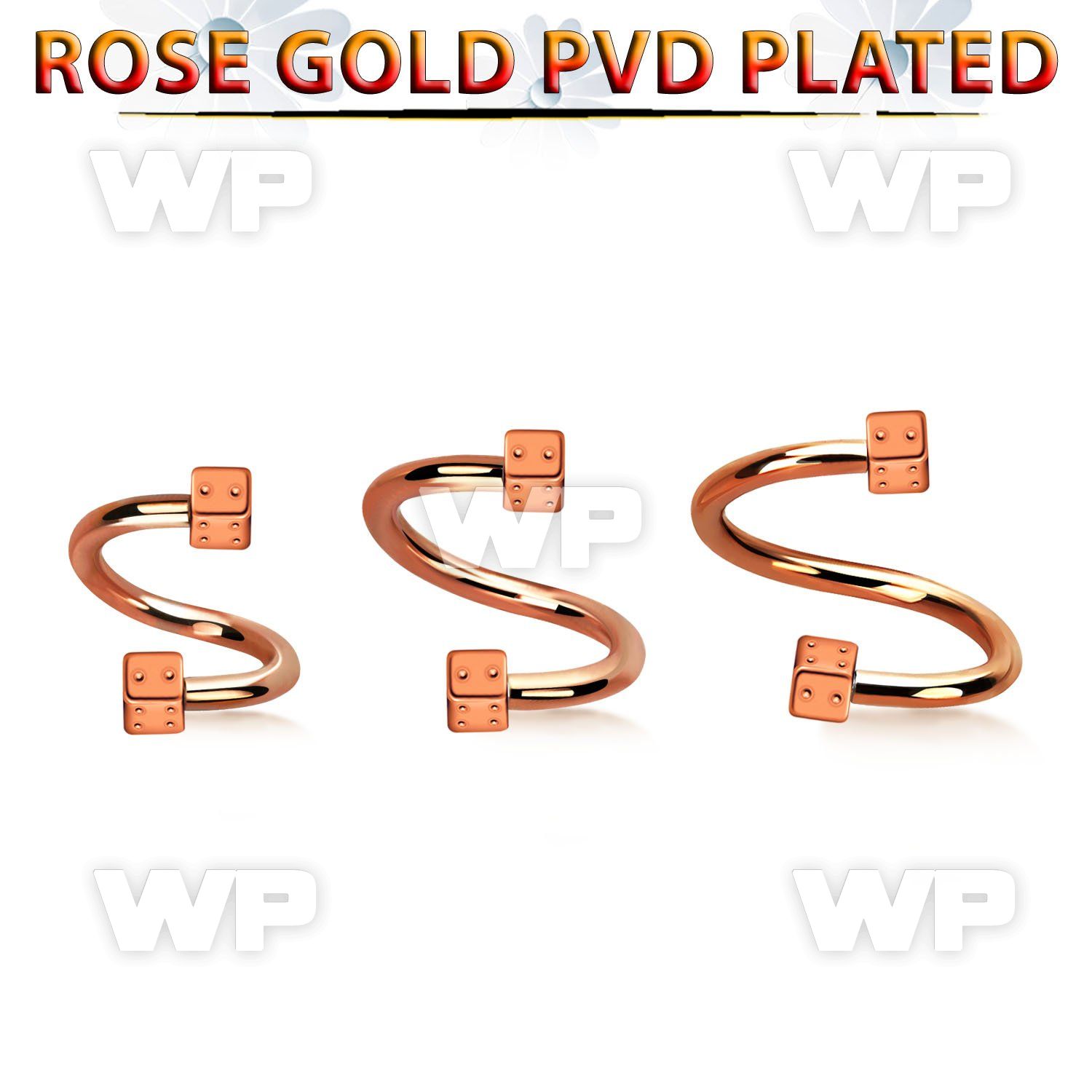 spettd25 rose gold steel eyebrow spiral w 2 2.5mm dices