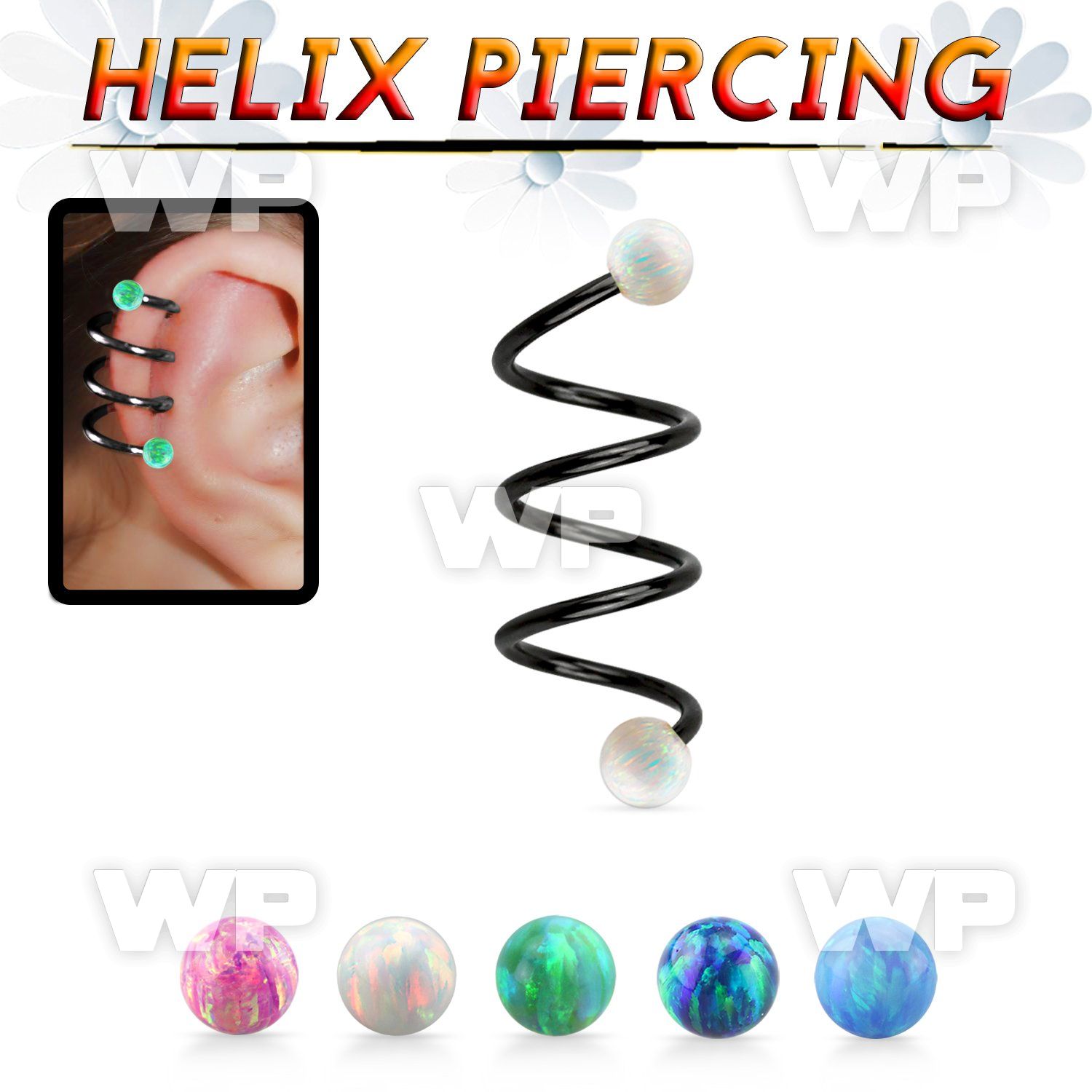 sphetop triple anodized helix spiral piercing w 4mm opal balls