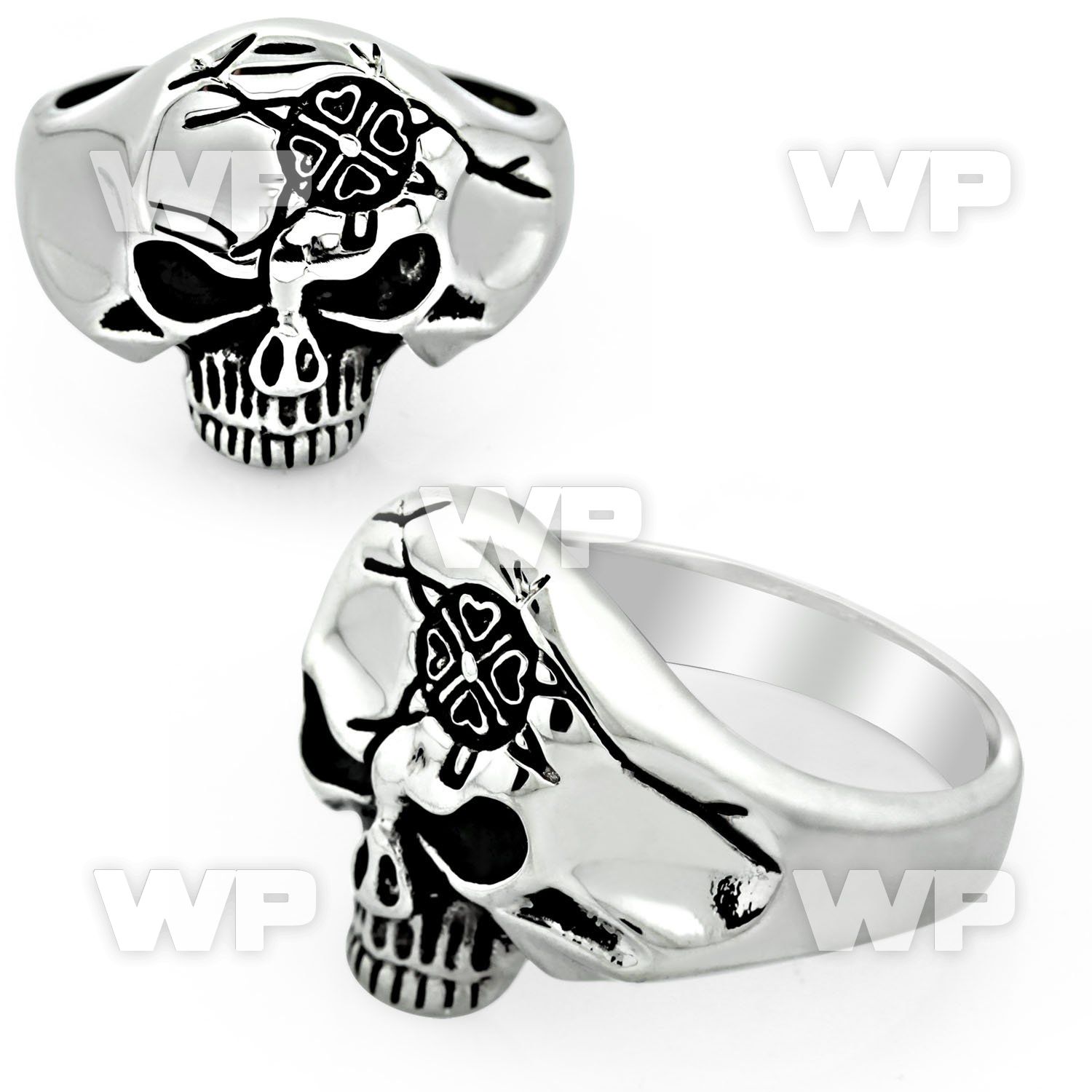 sr265 stainless steel ring with skull w head symbol design