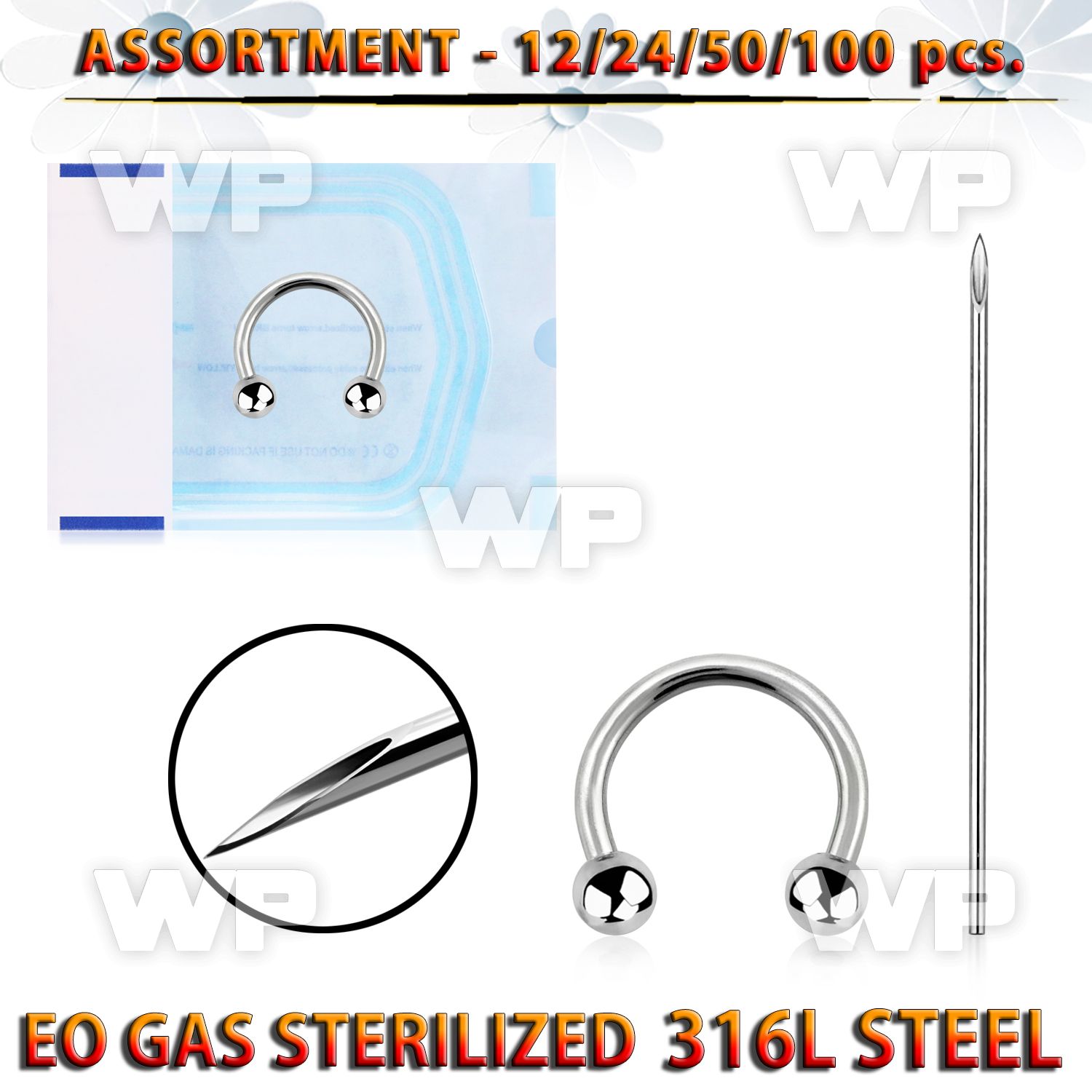 sset02 professional piercing kit steel circular barbells needle