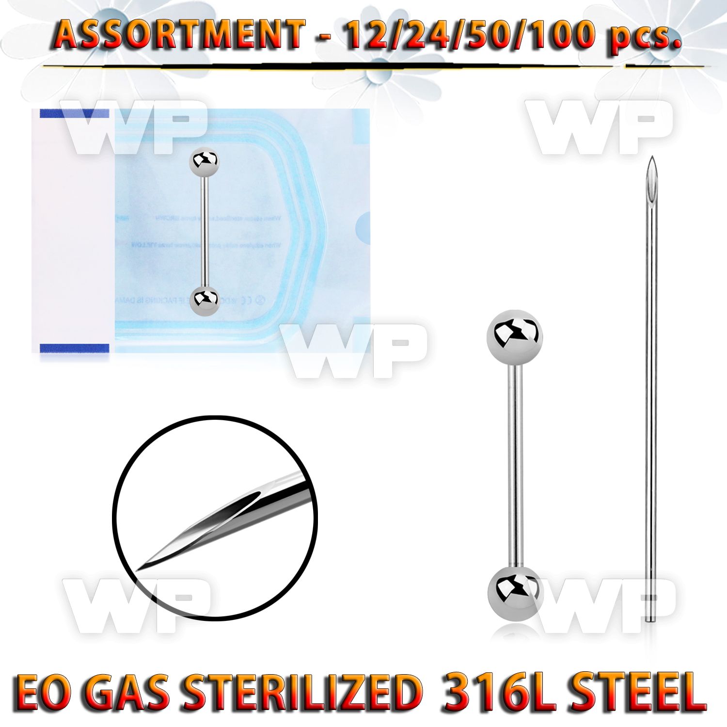 sset06 professional piercing kit steel tongue barbell needles