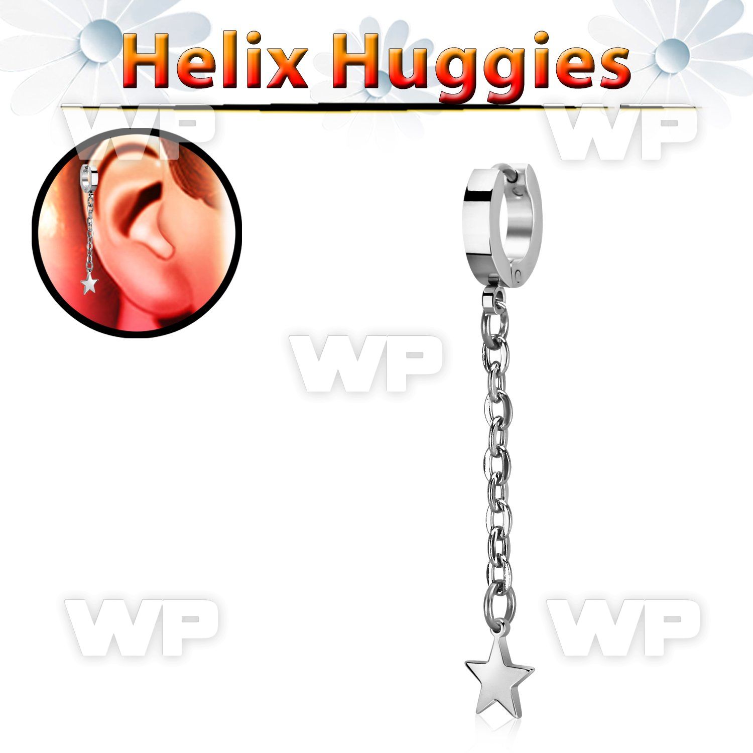stainless steel helix huggie earring w a star on chain