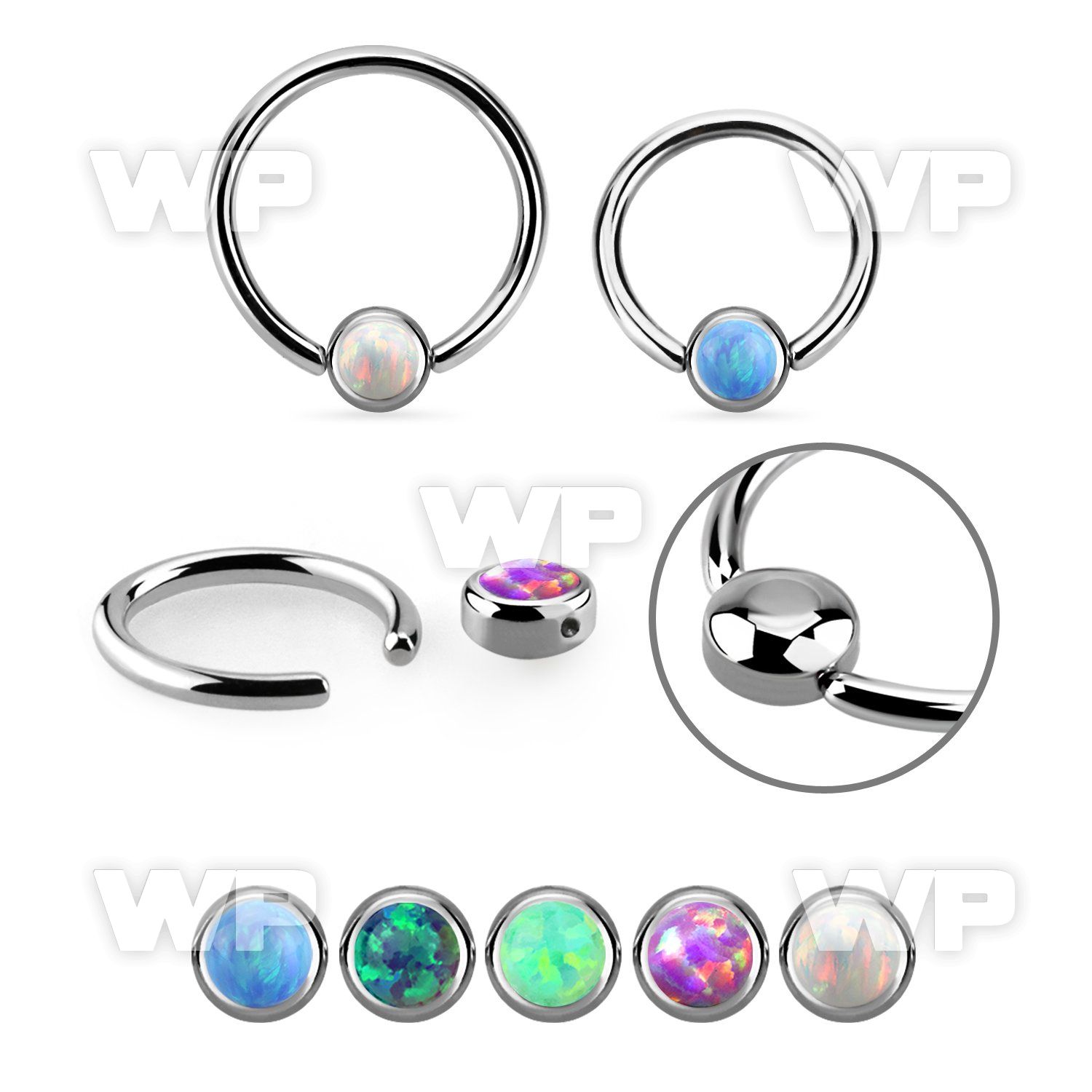 steel ball closure ring w 4mm rounded synthetic opal disk