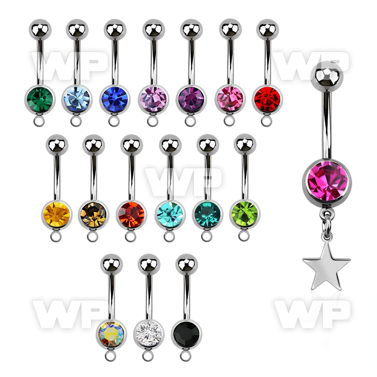 steel belly banana w 8mm jewel ball w dangling steel star