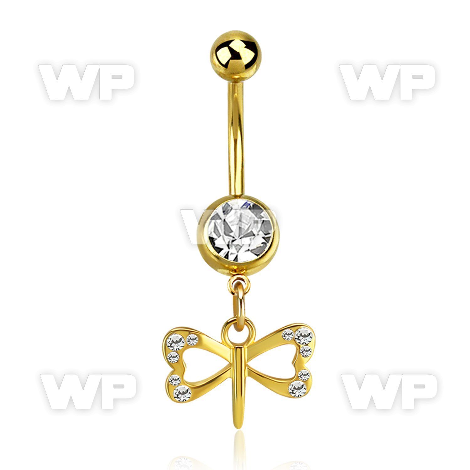 steel belly banana w a small dangling crystal dragonfly