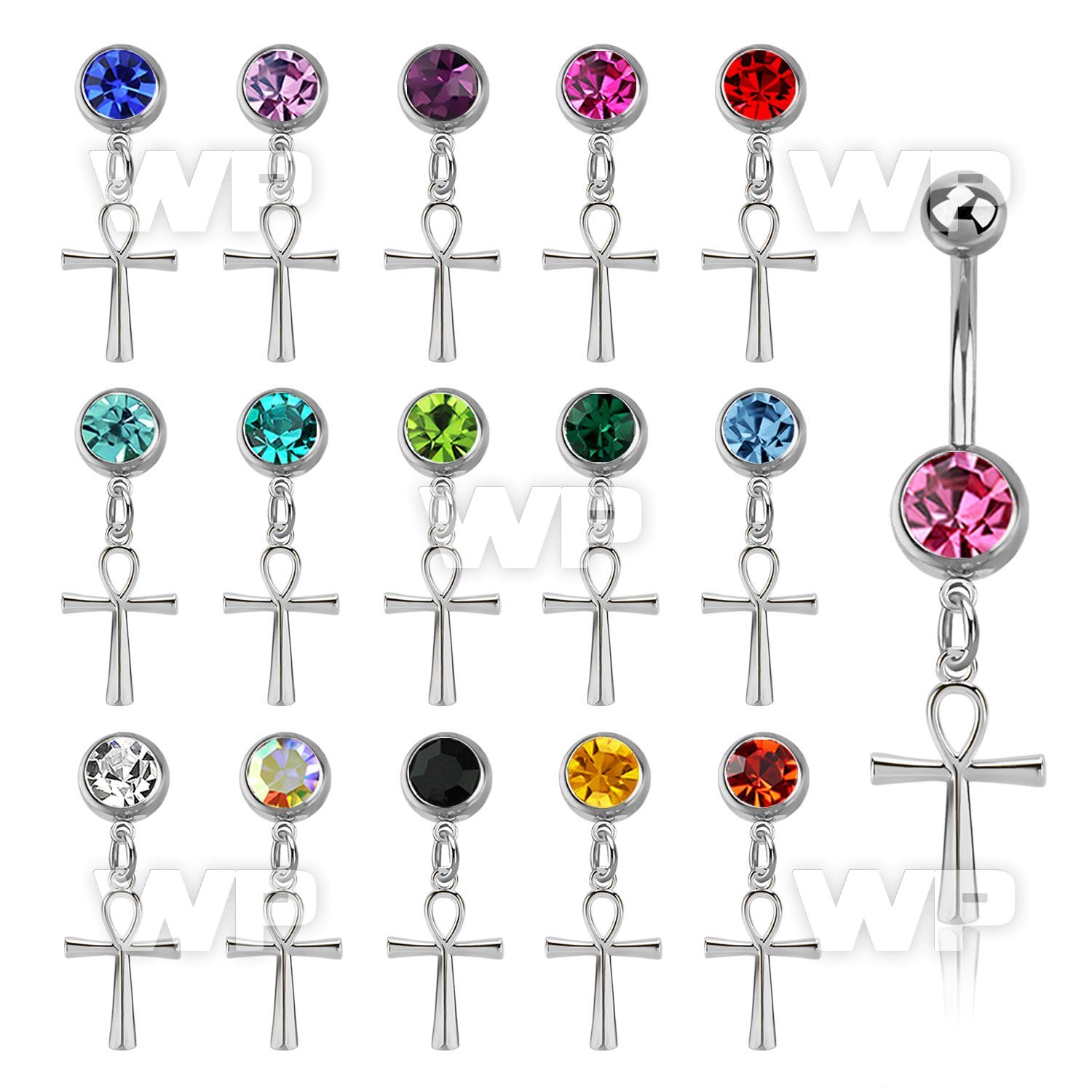 steel belly banana w an 8mm jewel ball w ankh cross 