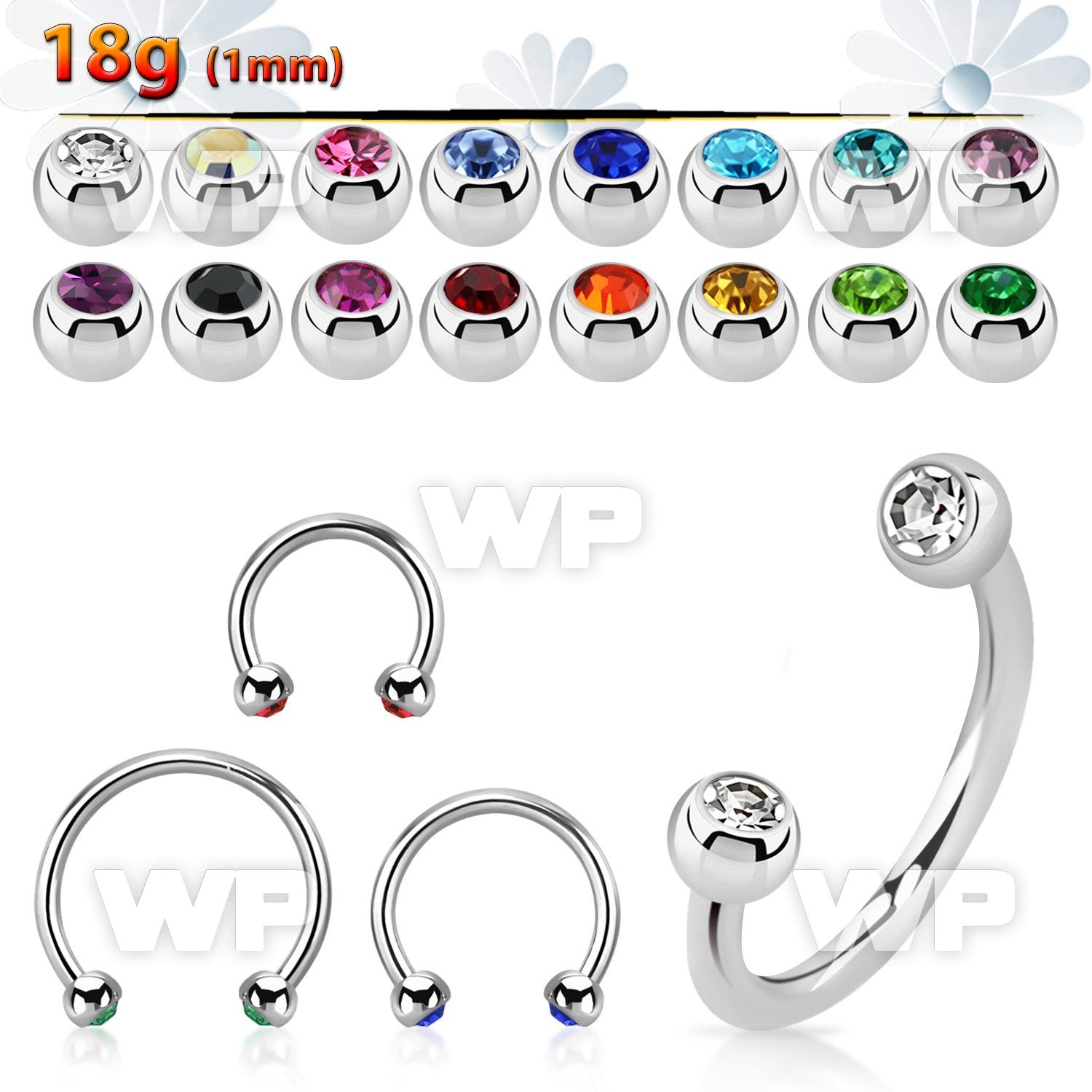 steel circular barbell 1mm w tiny 2.5mm jewel balls