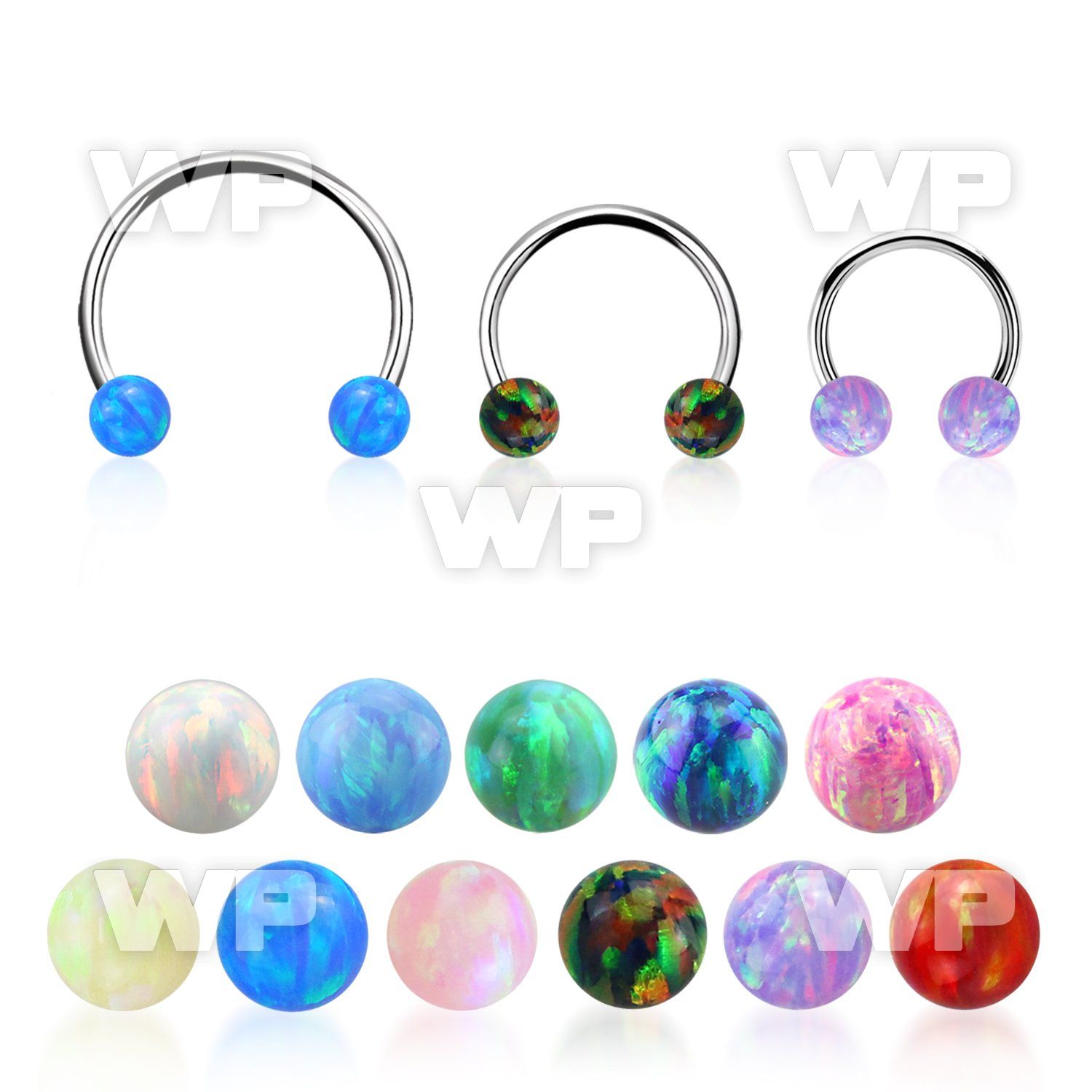 steel circular barbell 20g w two 3mm synthetic opal balls