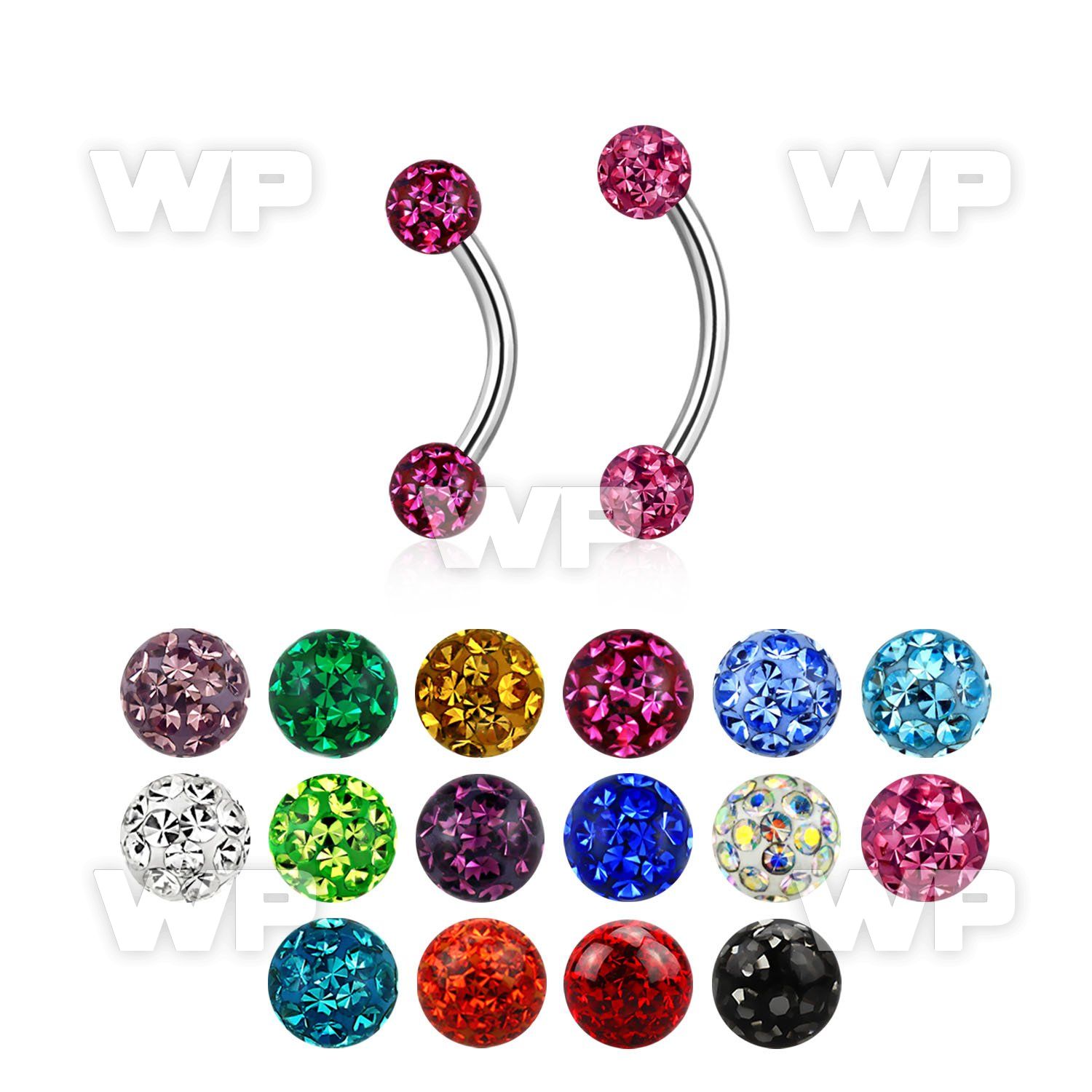 steel eyebrow banana 18g w 3mm multi crystal ball