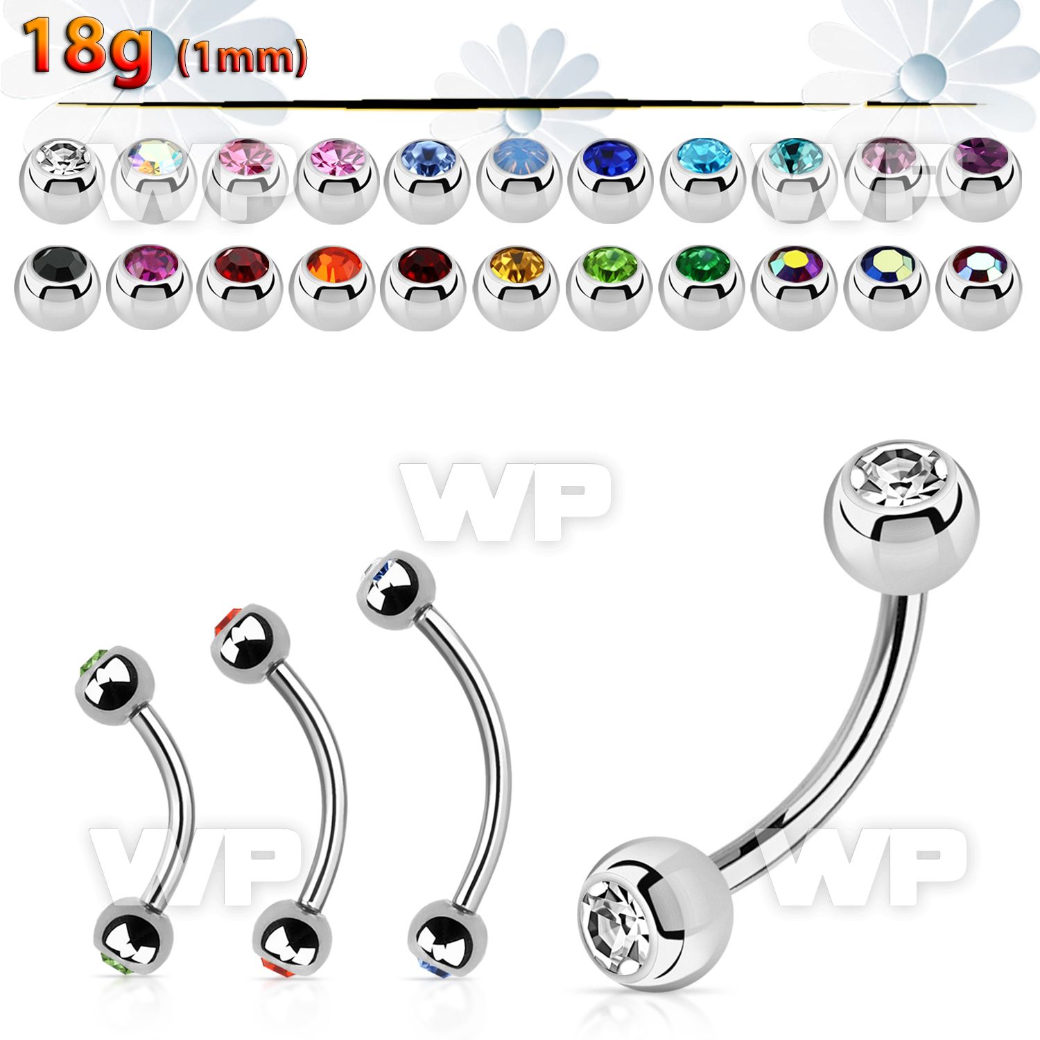 steel eyebrow banana 1mm w 3mm bezel set jewel balls