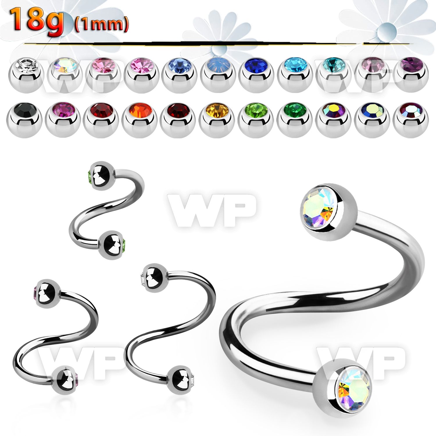 steel eyebrow spiral 1mm w 3mm bezel set jewel balls