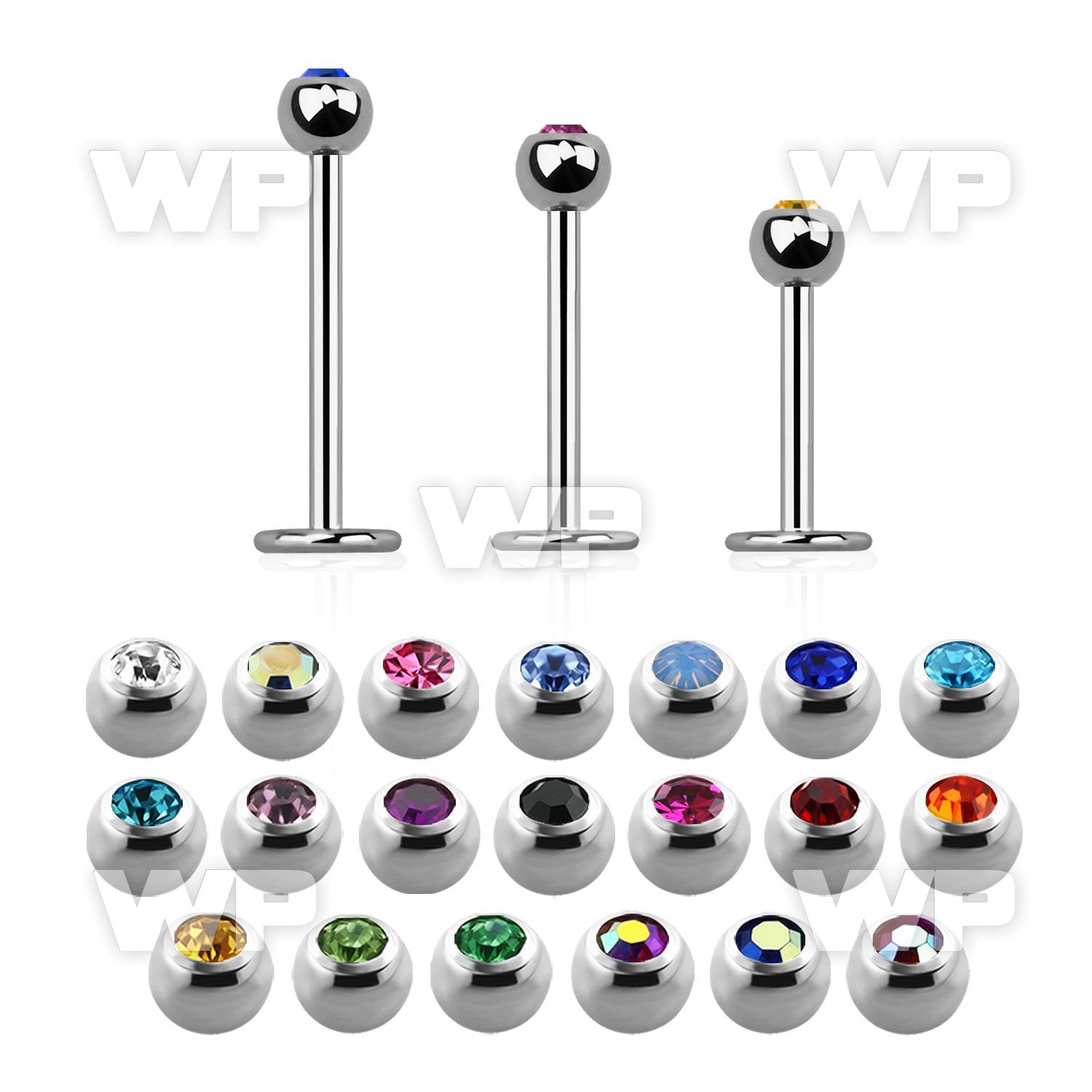 steel labret 1mm with 3mm bezel set jewel ball