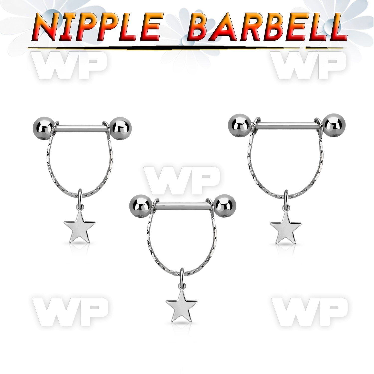 steel nipple barbell w small chain w dangling star