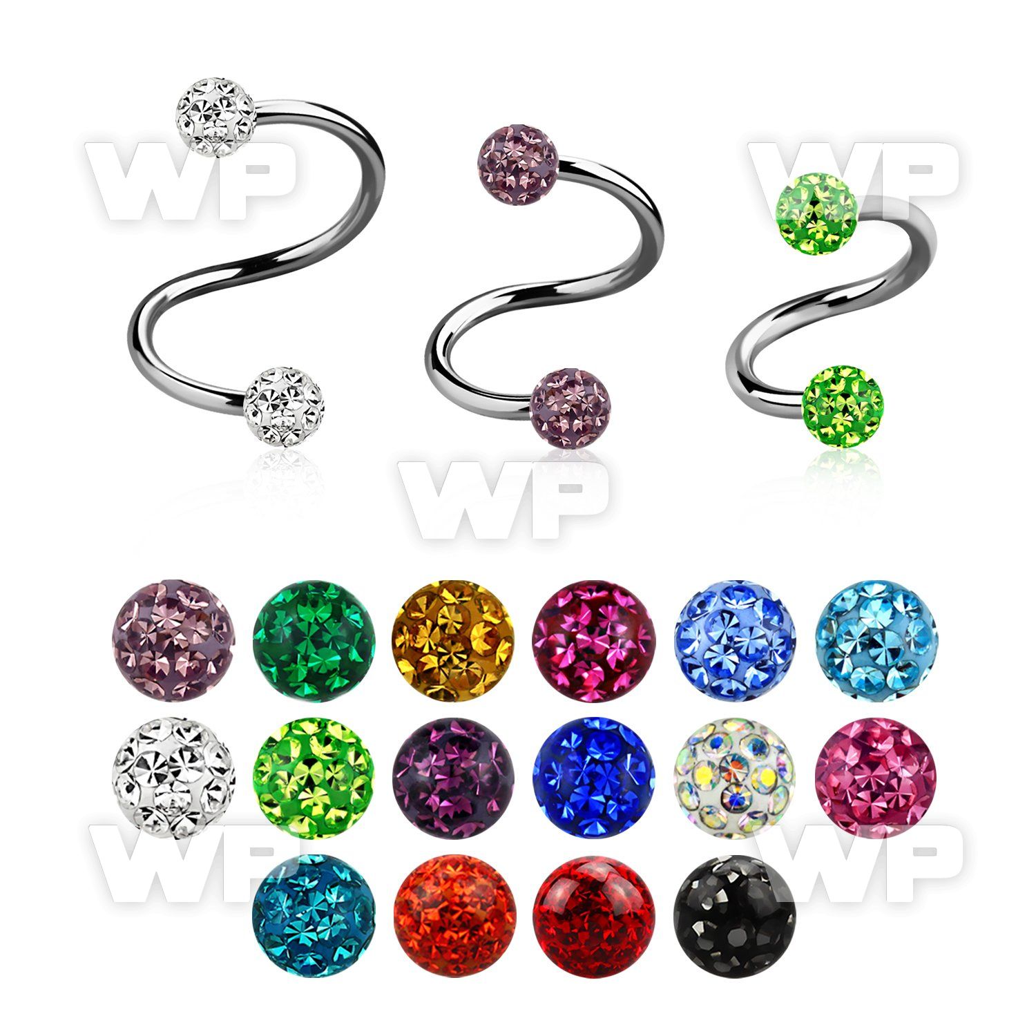 steel spiral 18g w 3mm ferido glued multi crystal balls