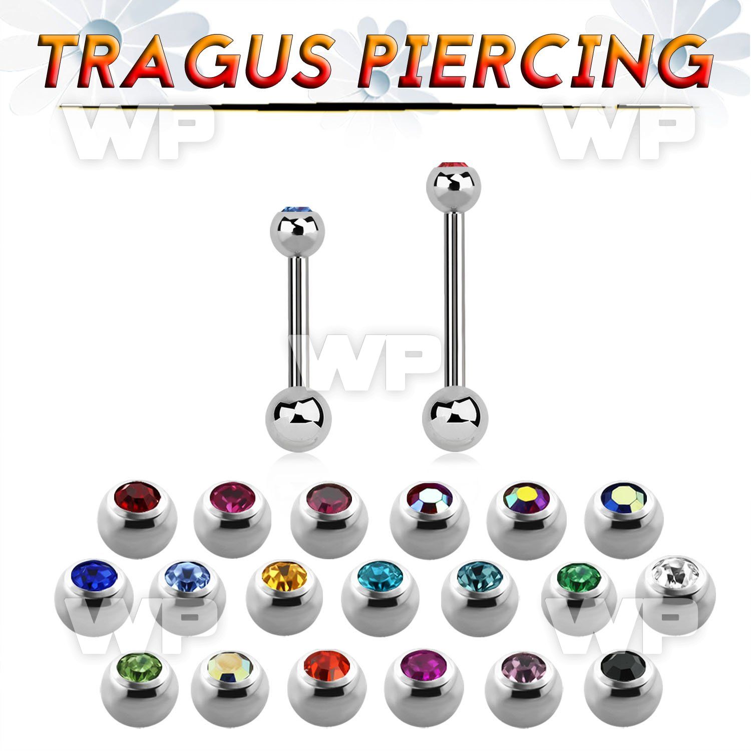 steel tragus barbell 1.2mm w 2.5mm bezel set jewel ball