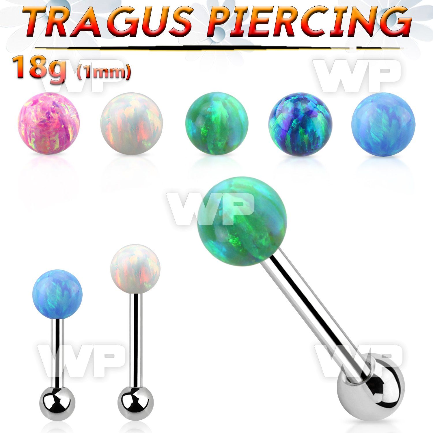 steel tragus piercing 18g w 3mm synthetic opal top ball