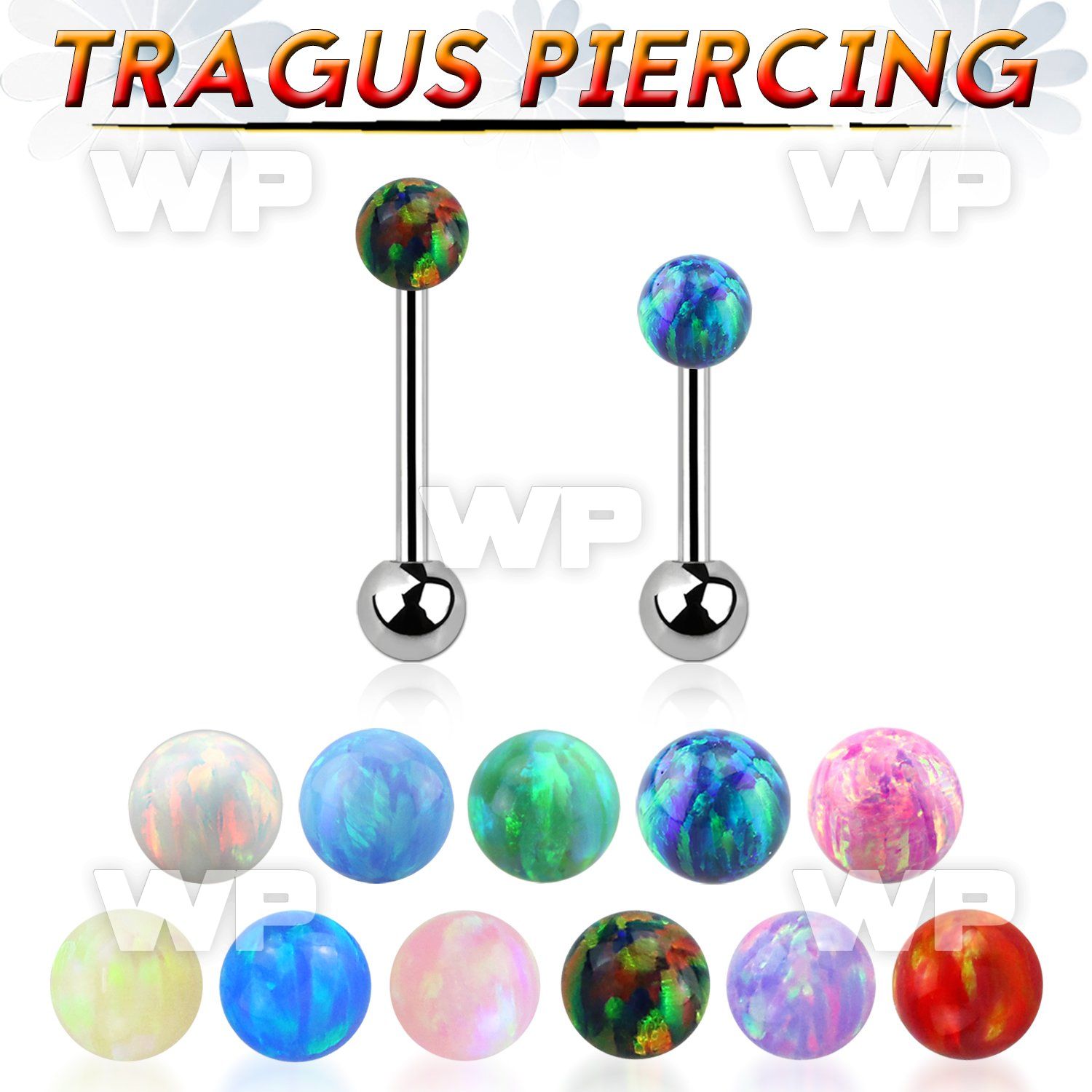 steel tragus piercing 20g w 3mm synthetic opal top ball