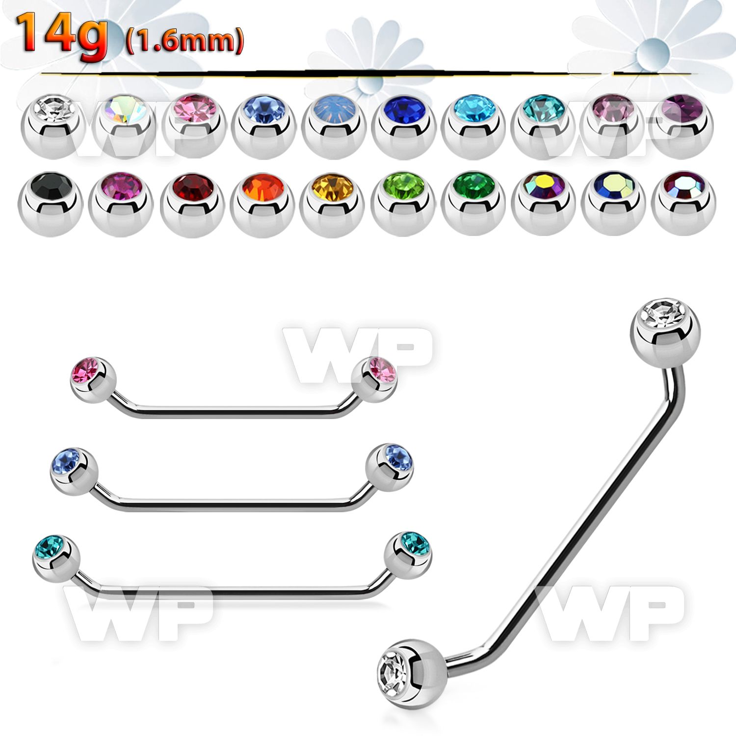 sub2c steel surface barbell w 45 degree 5mm jewel balls