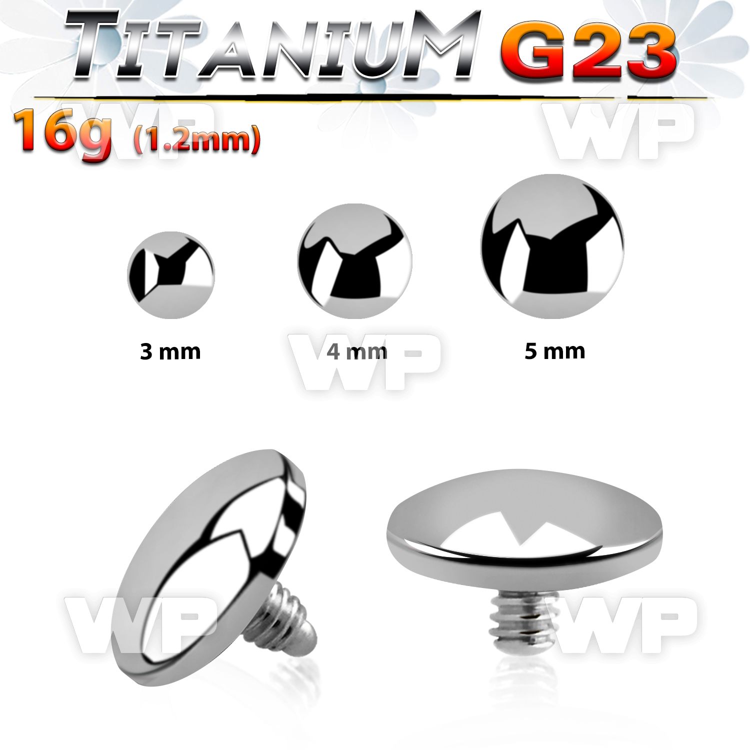 tag flat dome shaped titanium g23 dermal anchor top part