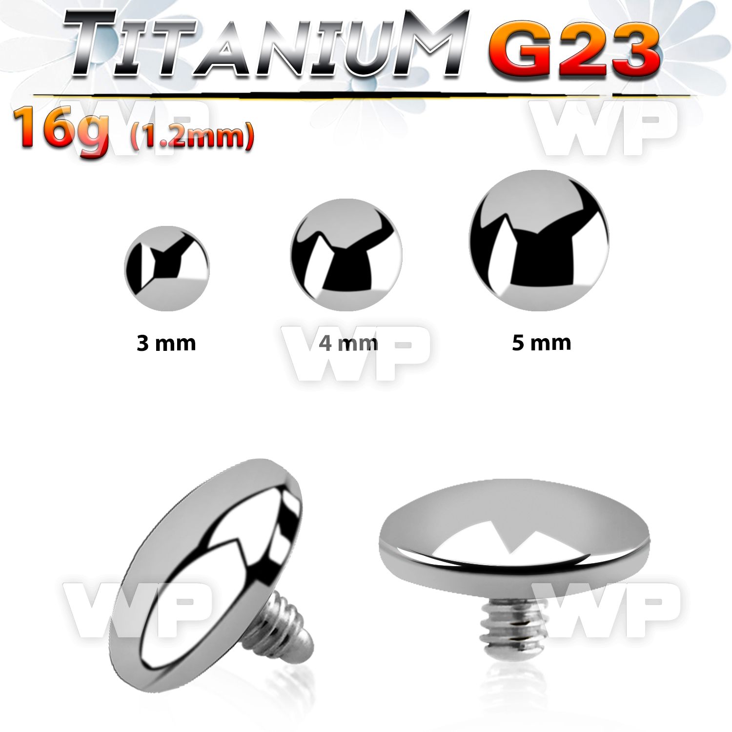 tag flat dome shaped titanium g23 dermal anchor top part