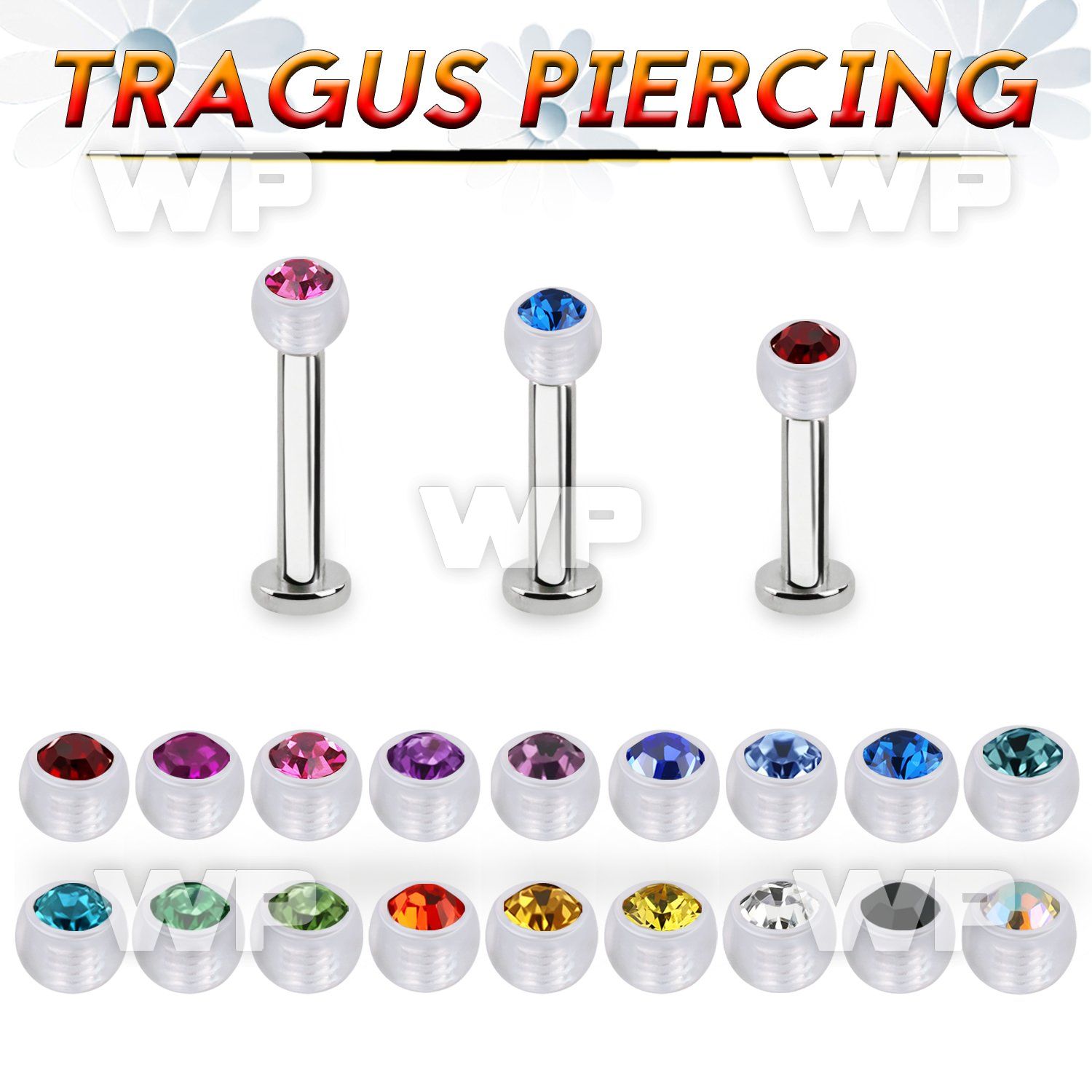 tlbajb3 316l steel tragus labret 16g w a 3mm bio flex jewel ball