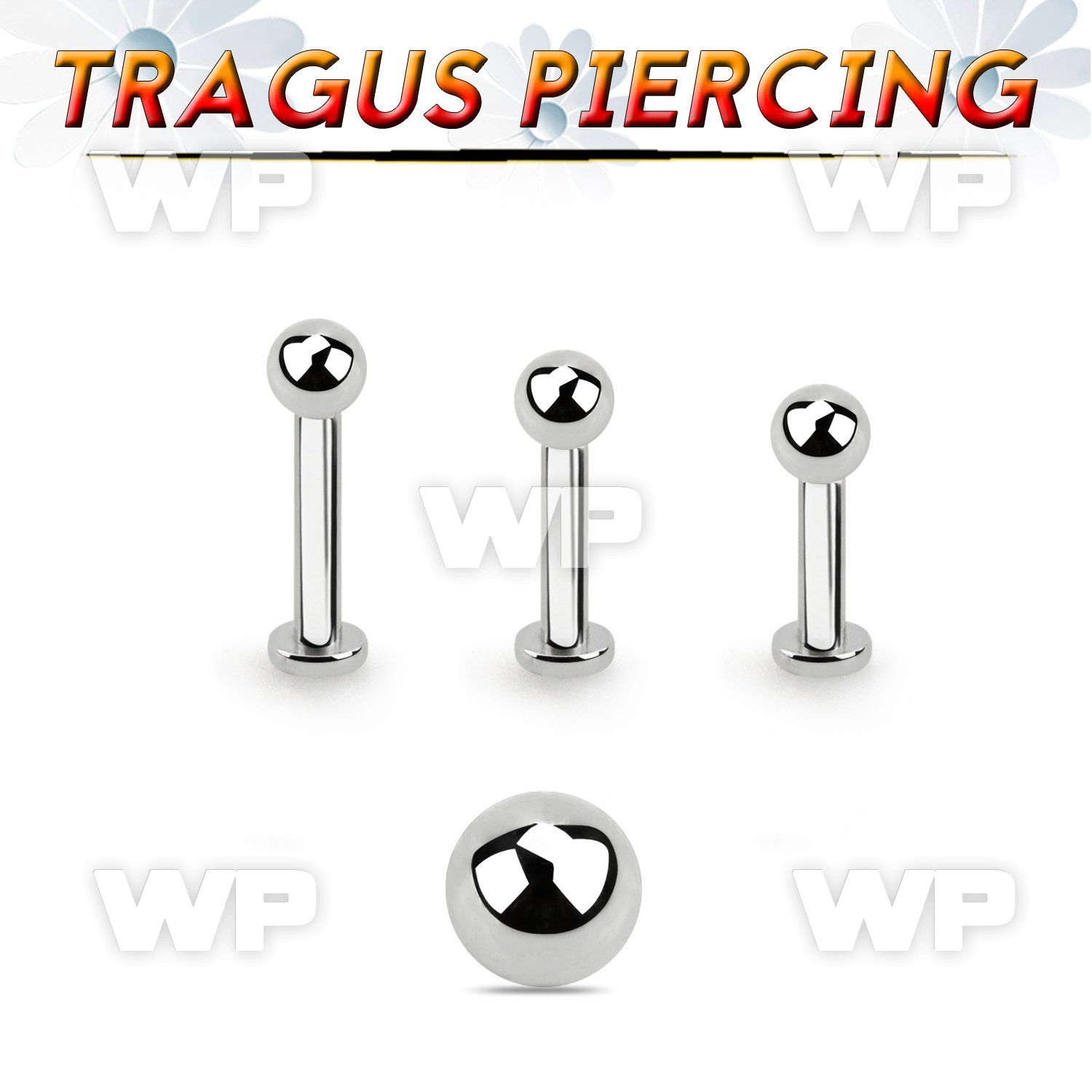tlbb3 316l steel tragus labret 16g w a 3mm ball 