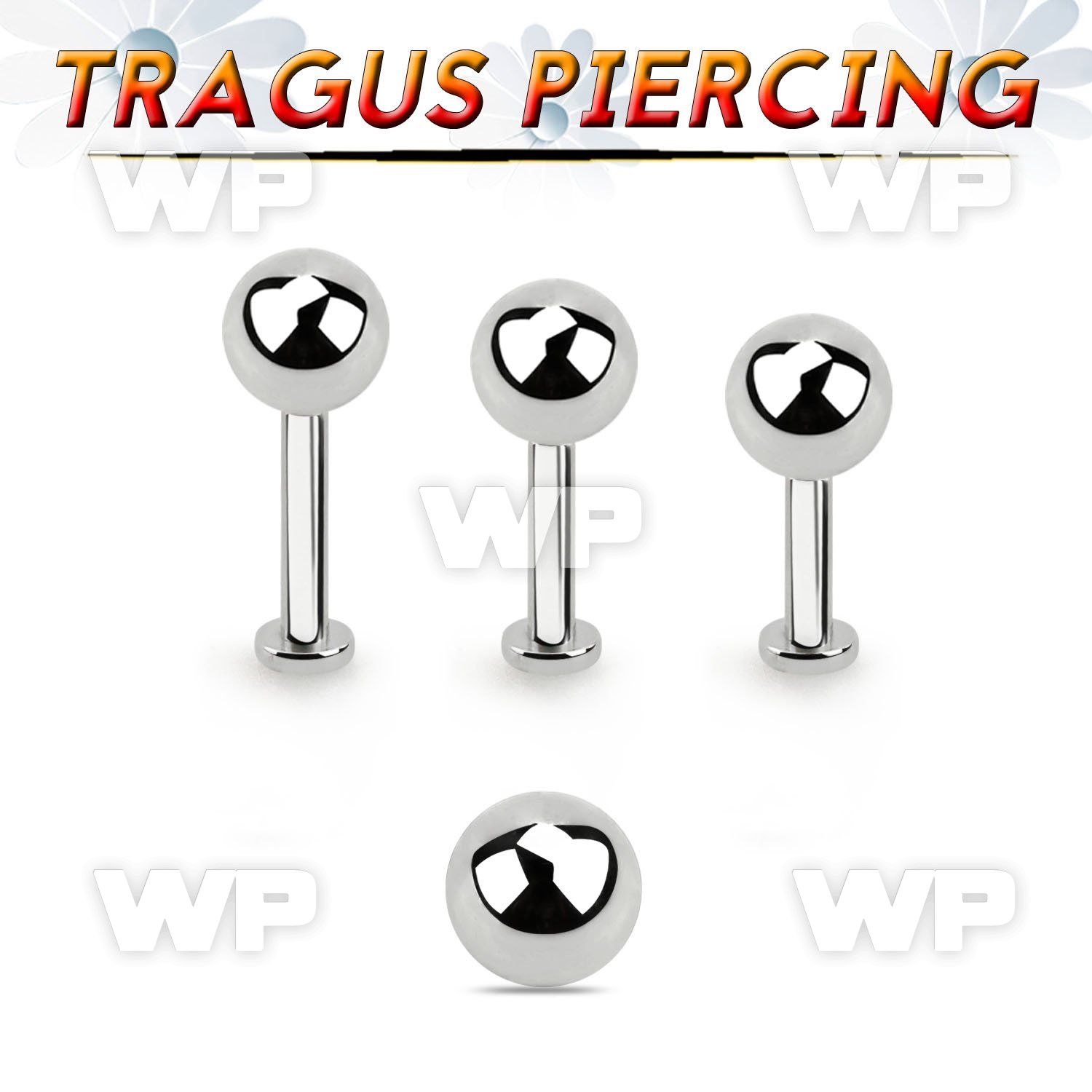 tlbb5s 316l steel tragus labret 16g w a 5mm ball 