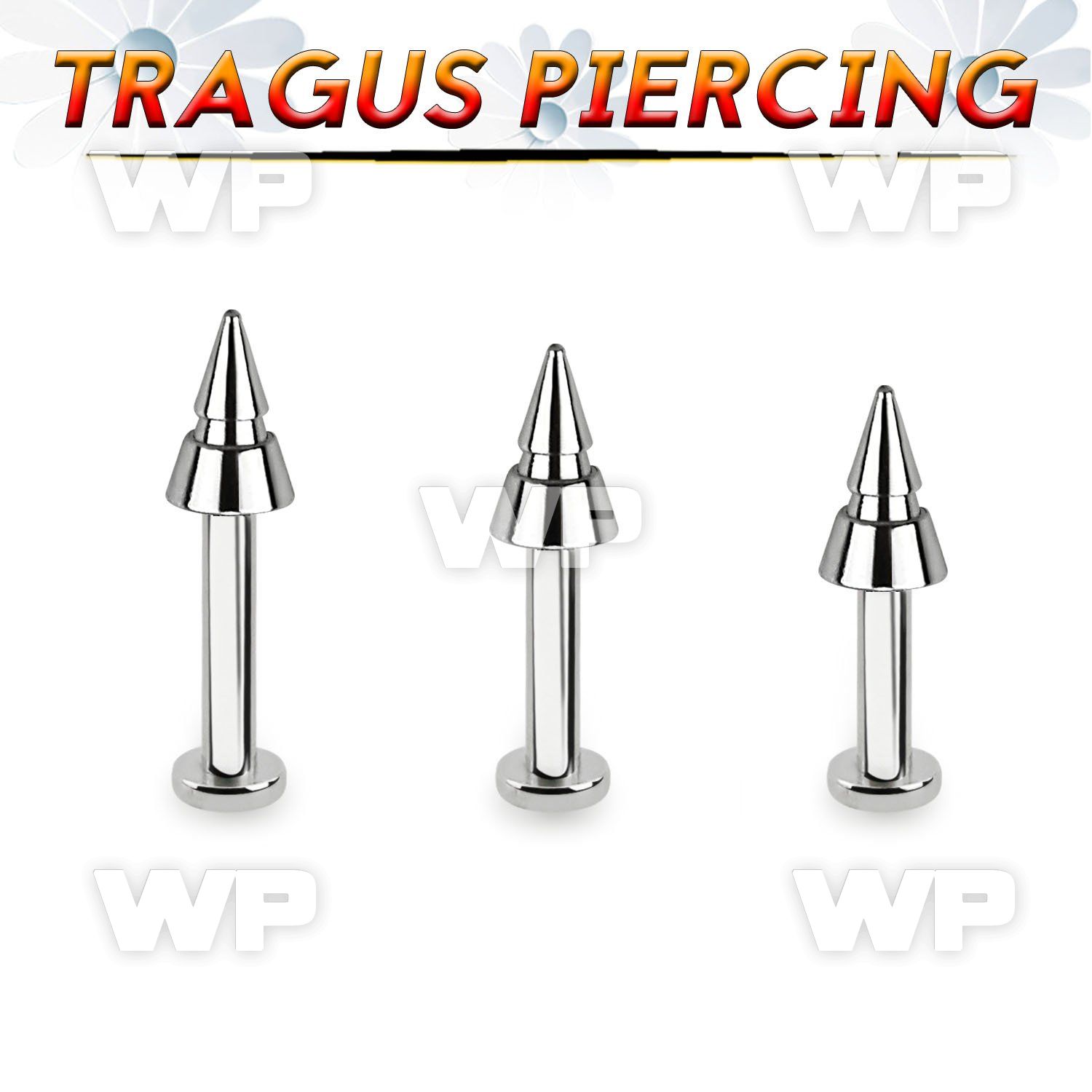 tlbcn4e 316l steel tragus labret 16g w 4mm grooved cone 