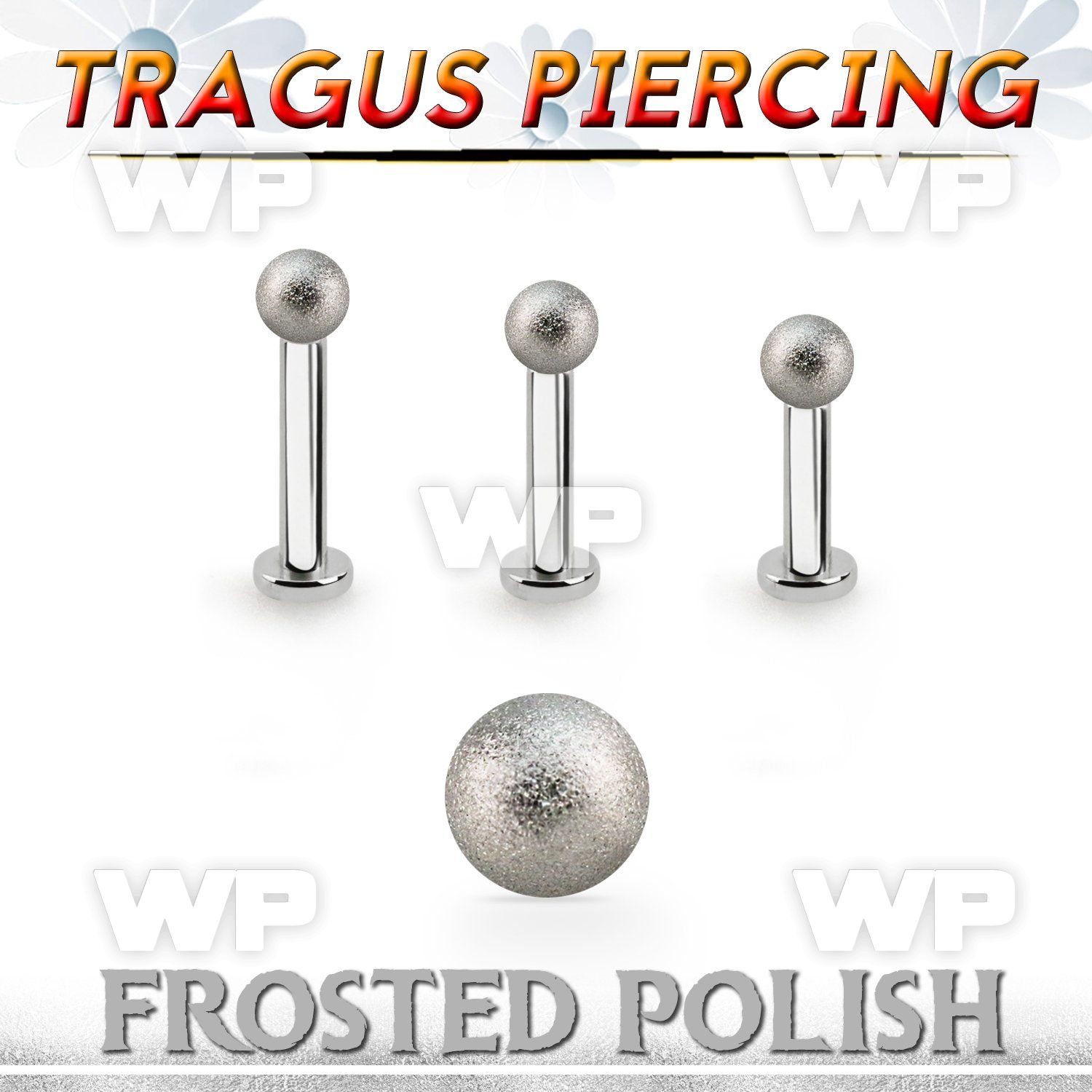 tlbfo3 316l steel tragus labret 16g w a 3mm frosted steel ball 